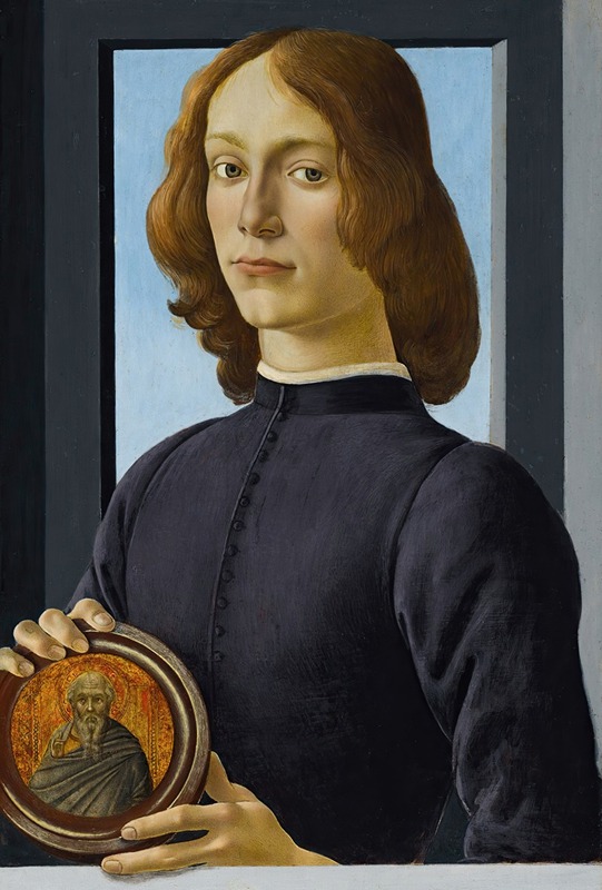 A portrait of a young man holding a roundel by Sandro Botticelli.