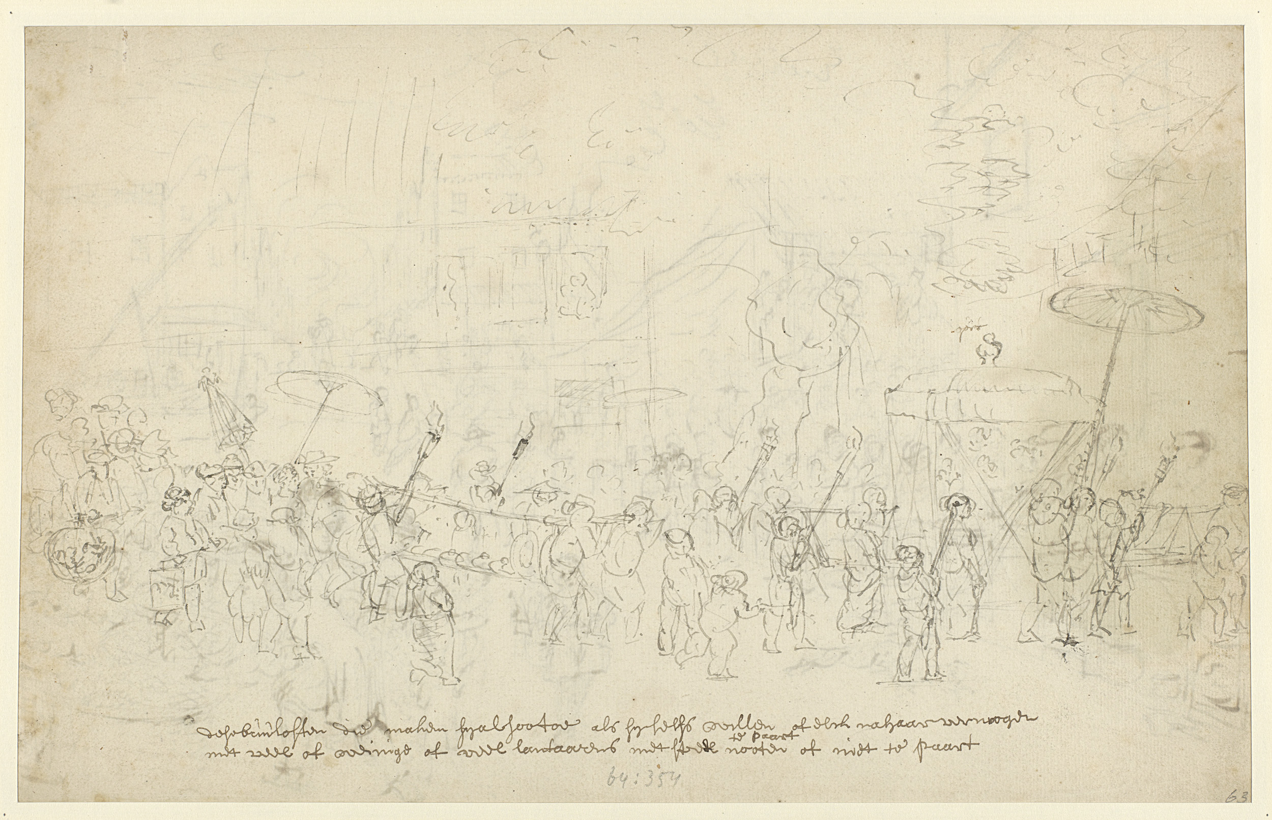 Genre scene depicting a festive procession in Bruiloftsstoet by Wouter Schouten, oil painting