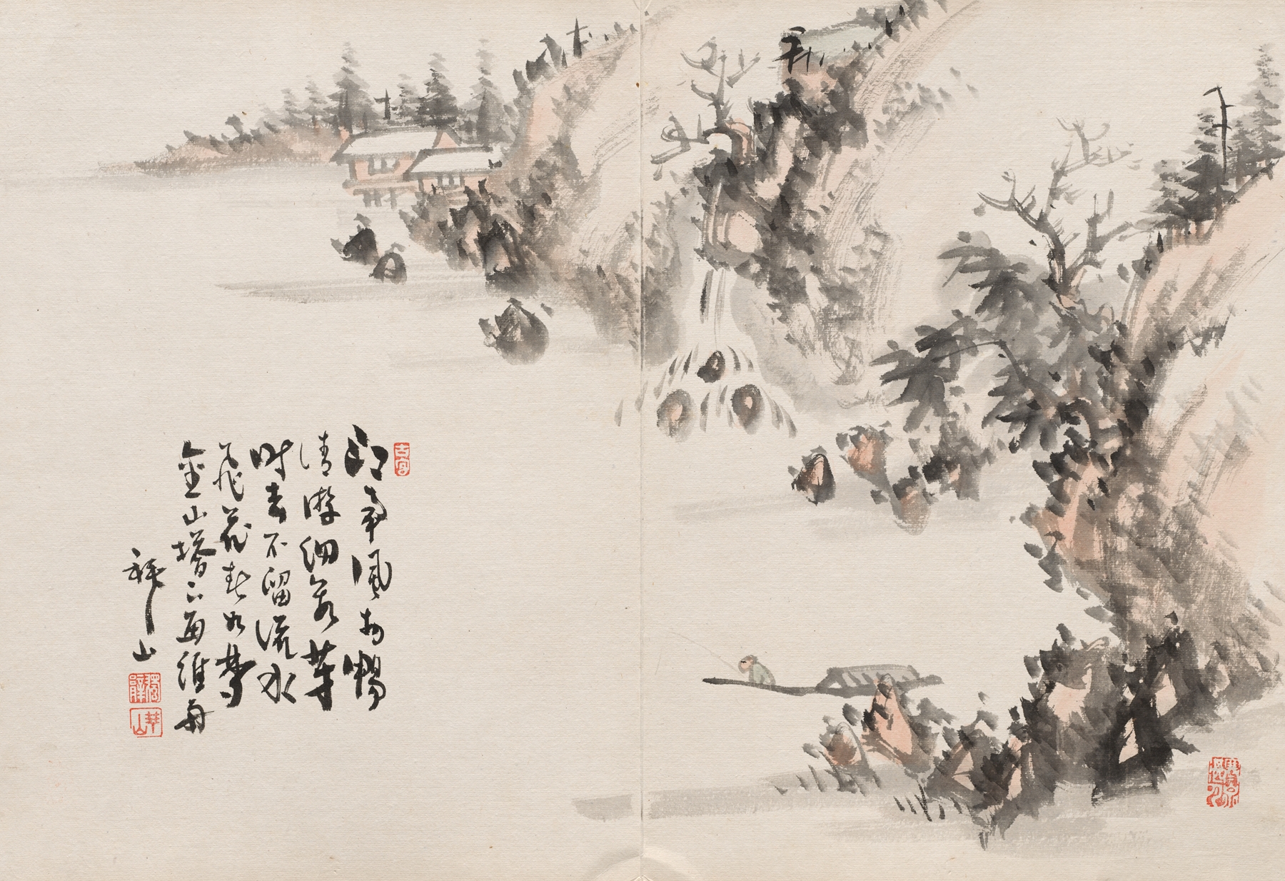 Landscape in ink on paper by Yoshitsugu Haizan