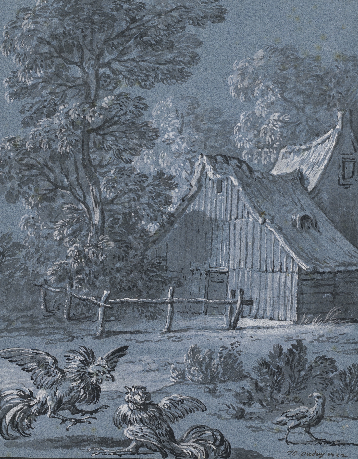 The Partridge and the Cocks, by Jean-Baptiste Oudry, public domain