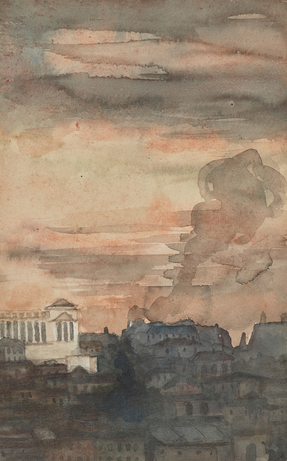 Landscape of Rome at sunset featuring the Vittorio Emanuele II Monument, oil painting by Albert Besnard.
