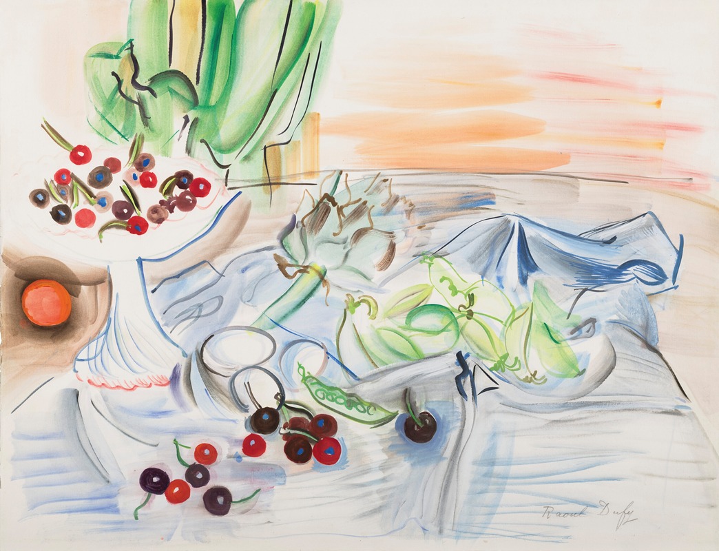 A still life painting featuring an artichoke by Raoul Dufy.