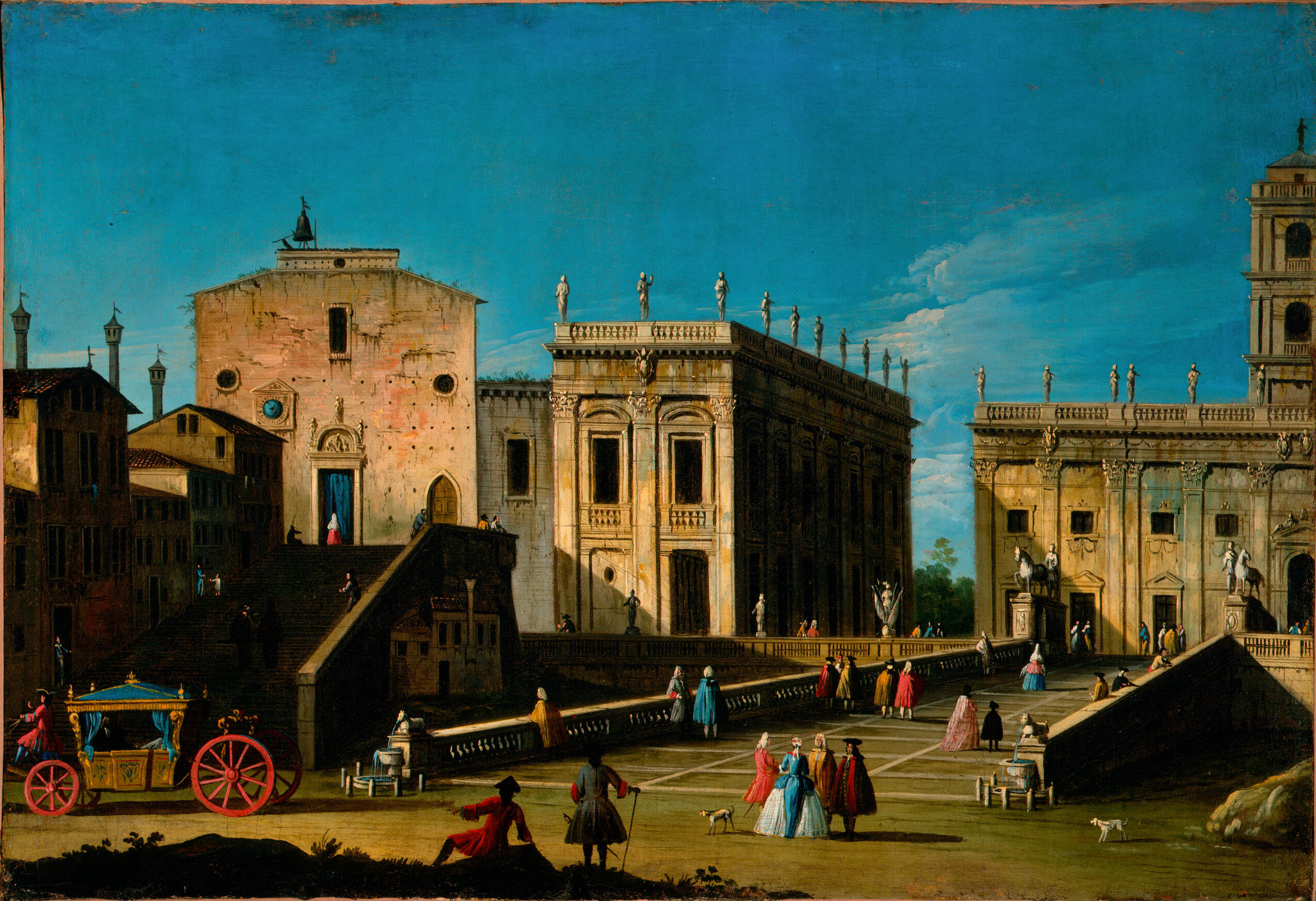 The Piazza del Campidoglio, Santa Maria d'Aracoeli, and the Cordonata, Rome, by Giovanni Antonio Canal, called Canaletto, public domain
