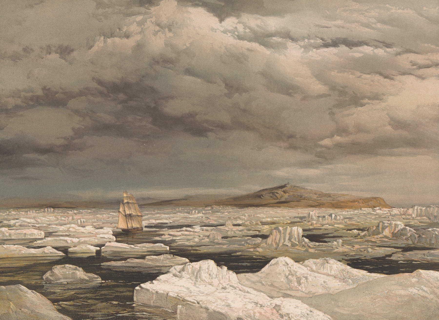 First Discovery of Land by H.M.S. Investigator, by Samuel Gurney Cresswell, public domain