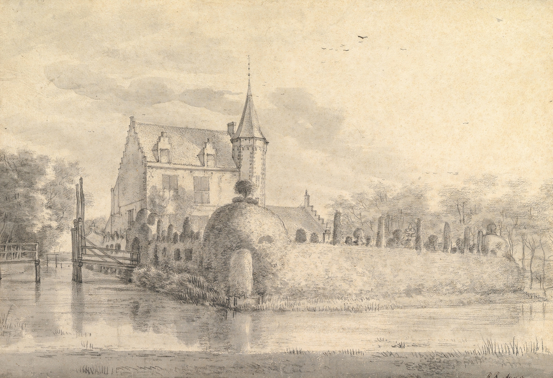 The Castle Meerdevoort, oil on canvas by Roelant Roghman, features a castle in a serene landscape.