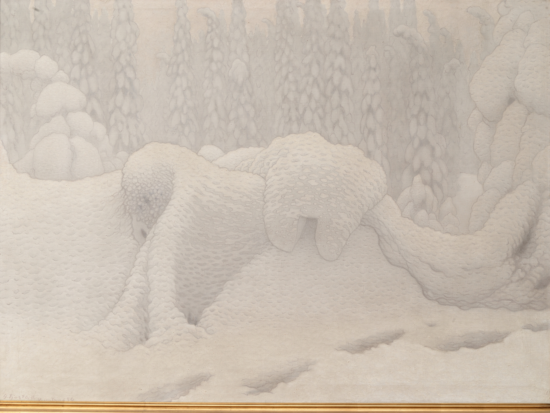 Landscape of mountains and valleys in snow by Gustaf Fjæstad, 1904