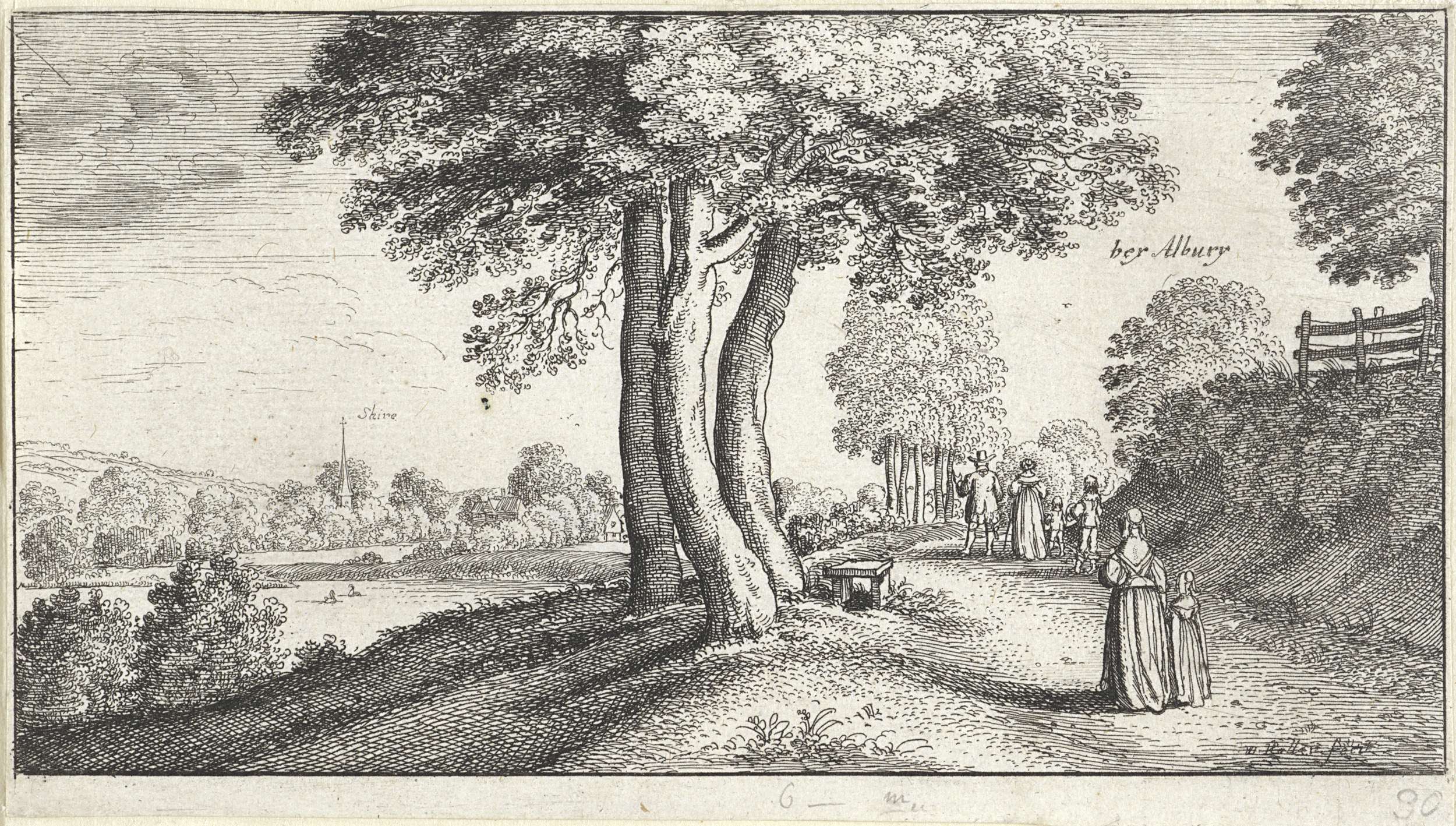 Etching by Wenceslaus Hollar depicting a riverbank with lush greenery