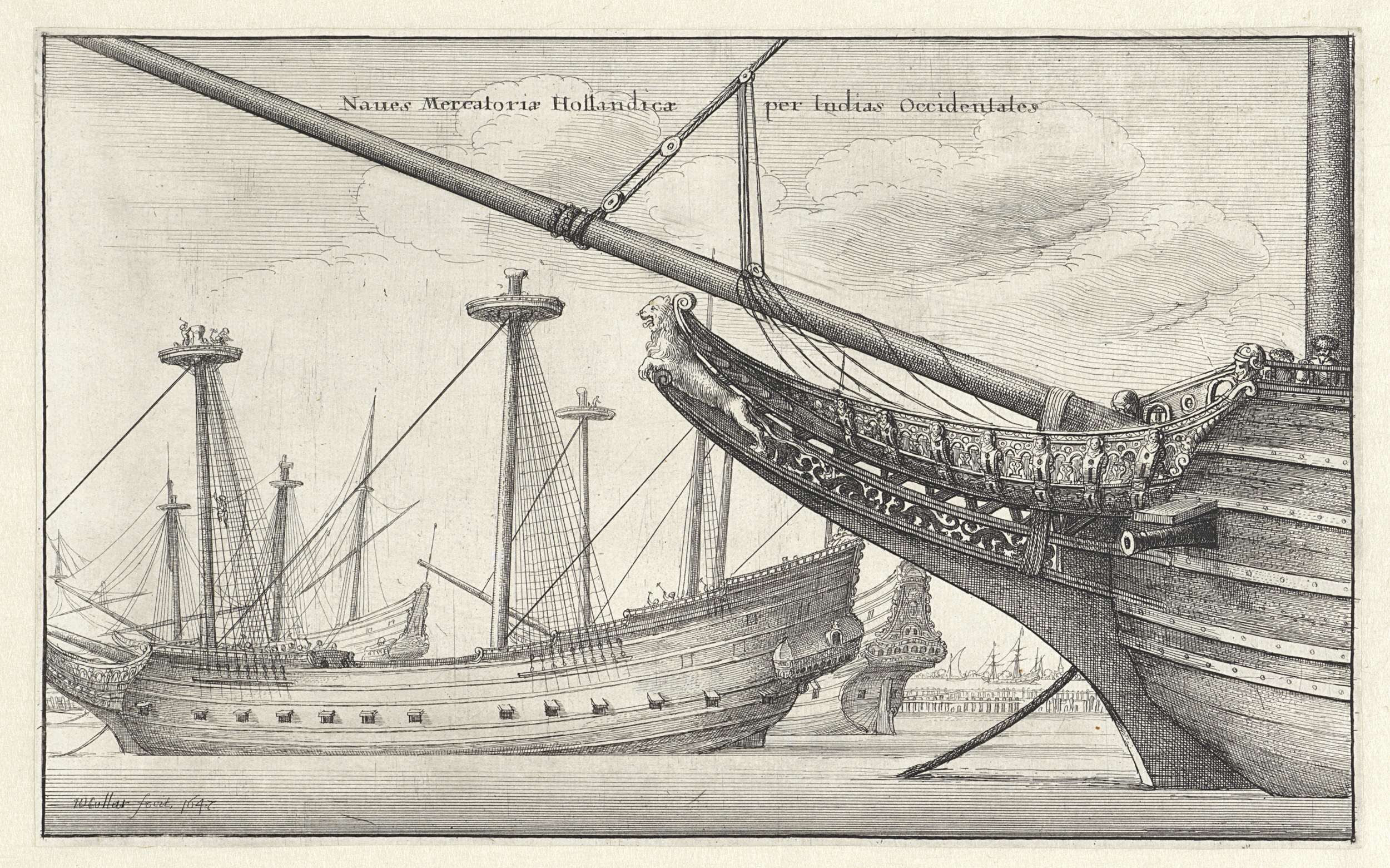 Etching by Wenceslaus Hollar depicting a ship's bow on the ocean