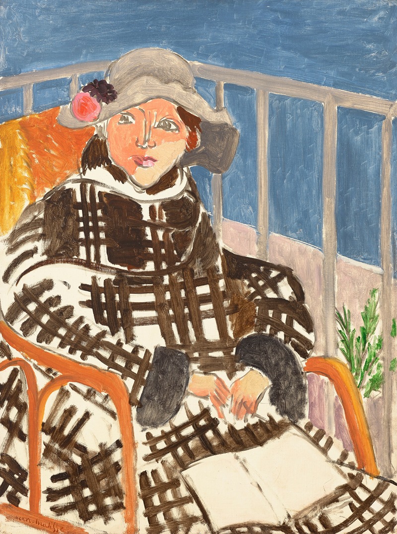 Henri Matisse's portrait of a woman in a Scottish coat, showcasing bold colors and expressive brushwork.