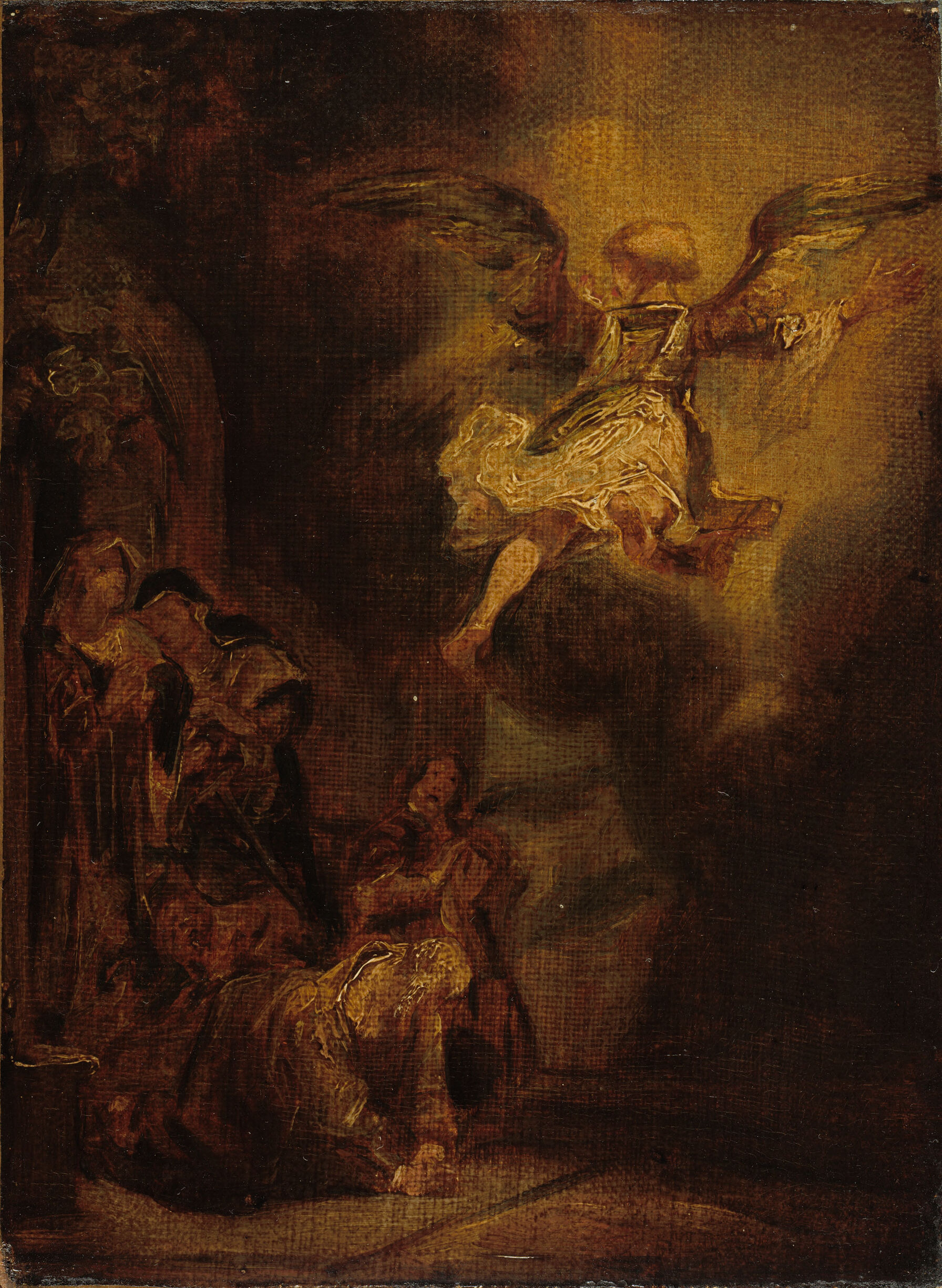 The Angel Leaving Tobias and His Family, after Rembrandt, by Richard Parkes Bonington, public domain