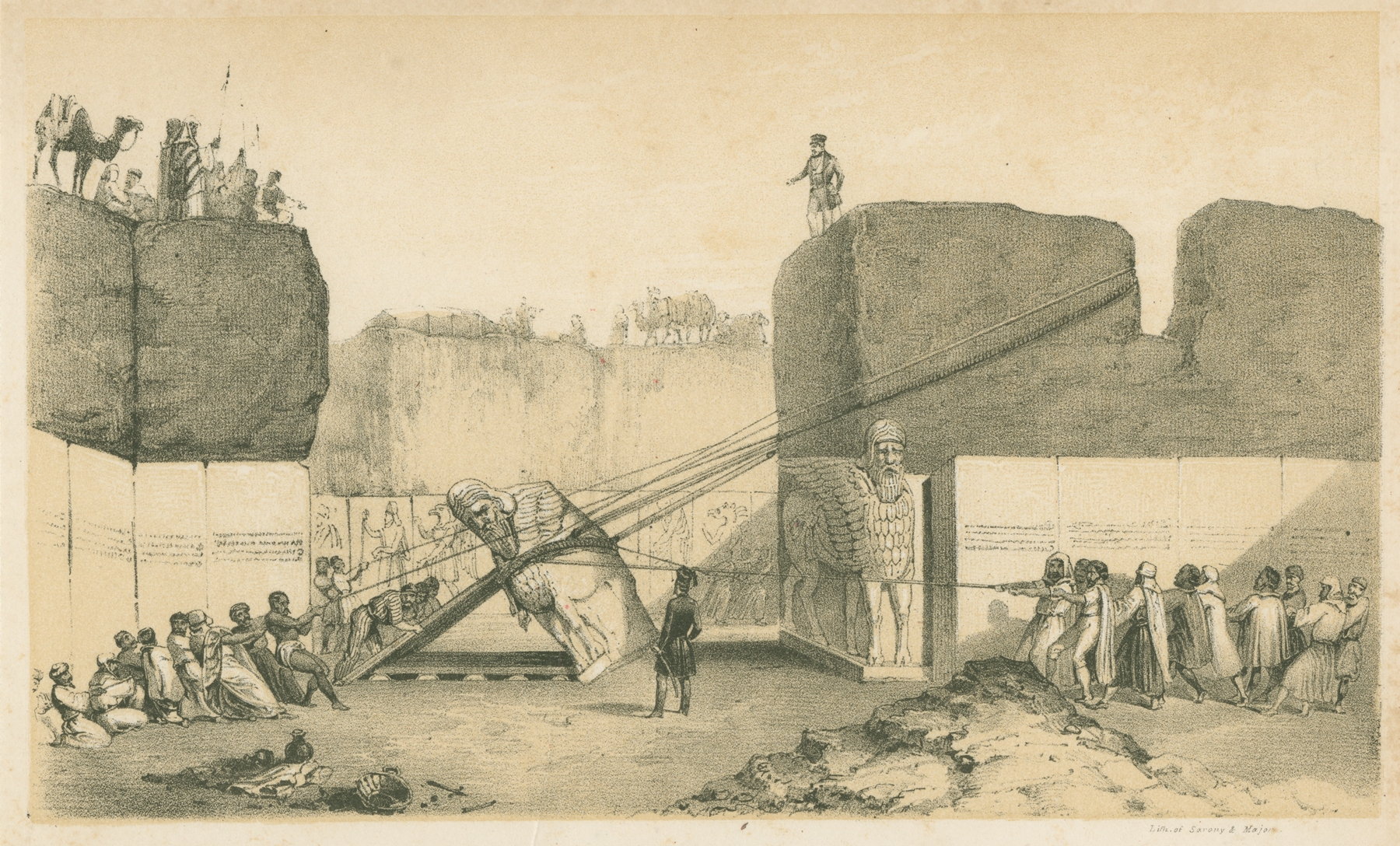 Lithography by Sarony, Major & Knapp Lith depicting a winged bull