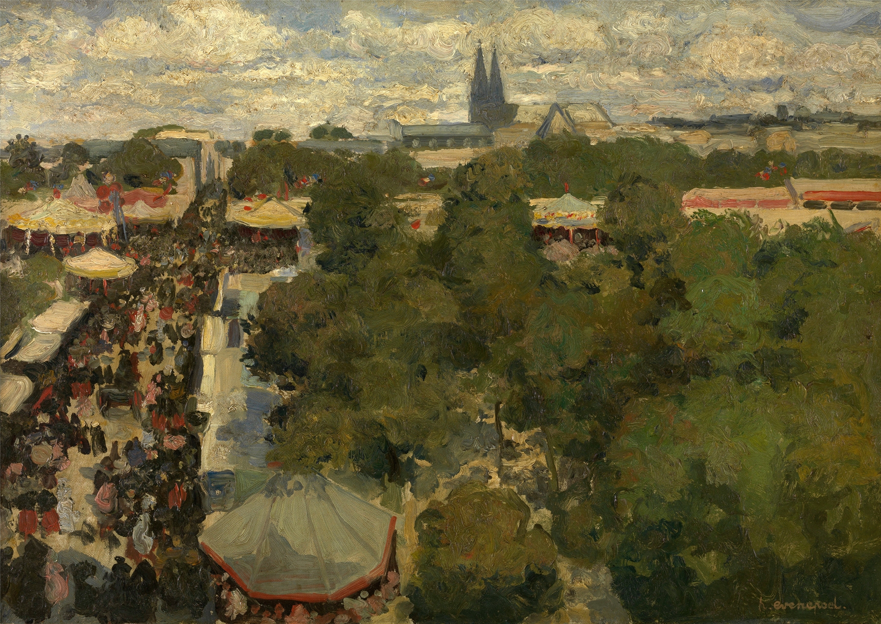 Genre scene of a Sunday fair with vibrant colors by Henri Evenepoel, oil painting
