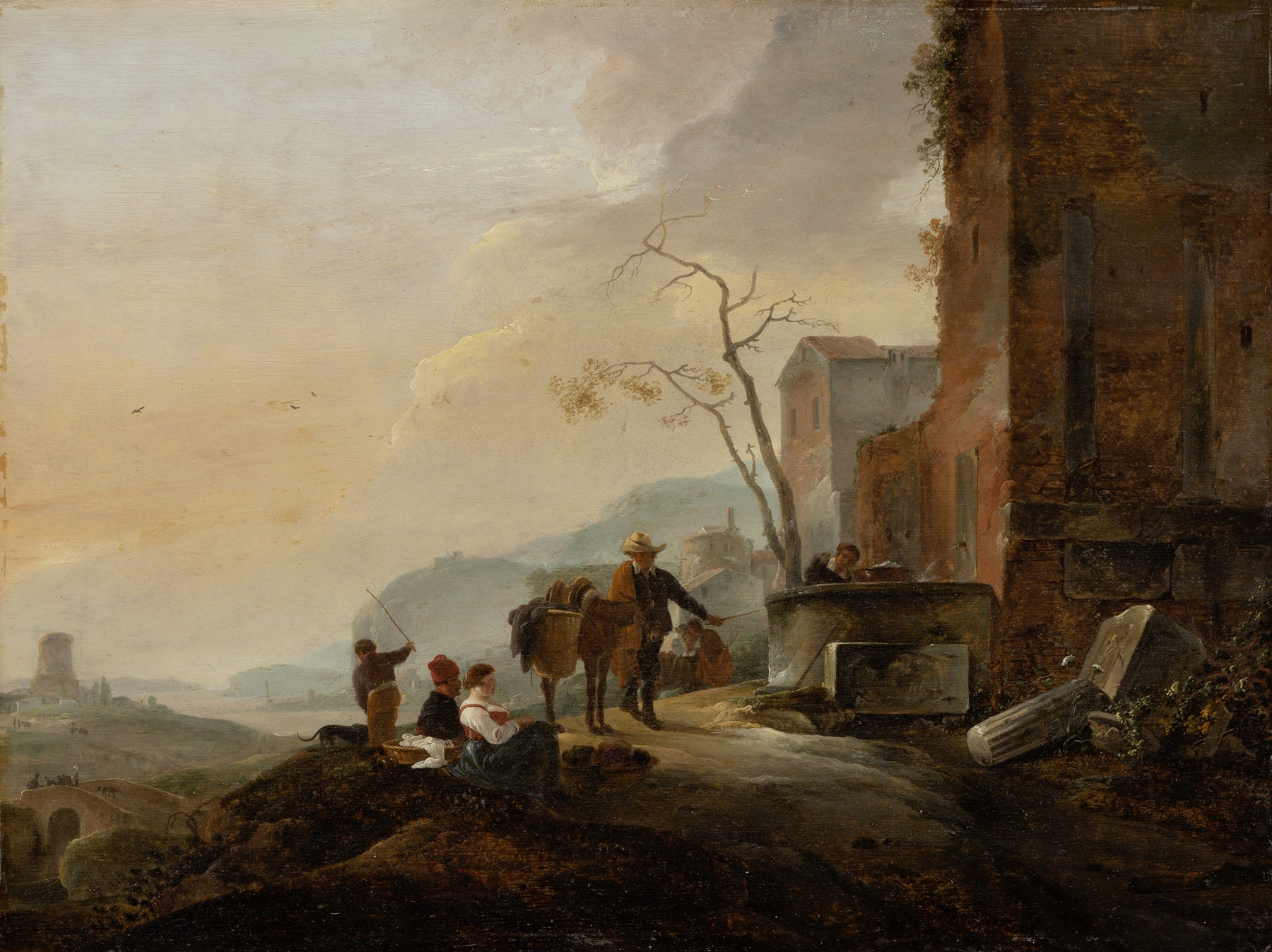 Italian Landscape with Figures at a Fountain, oil on canvas by Thomas Wijck
