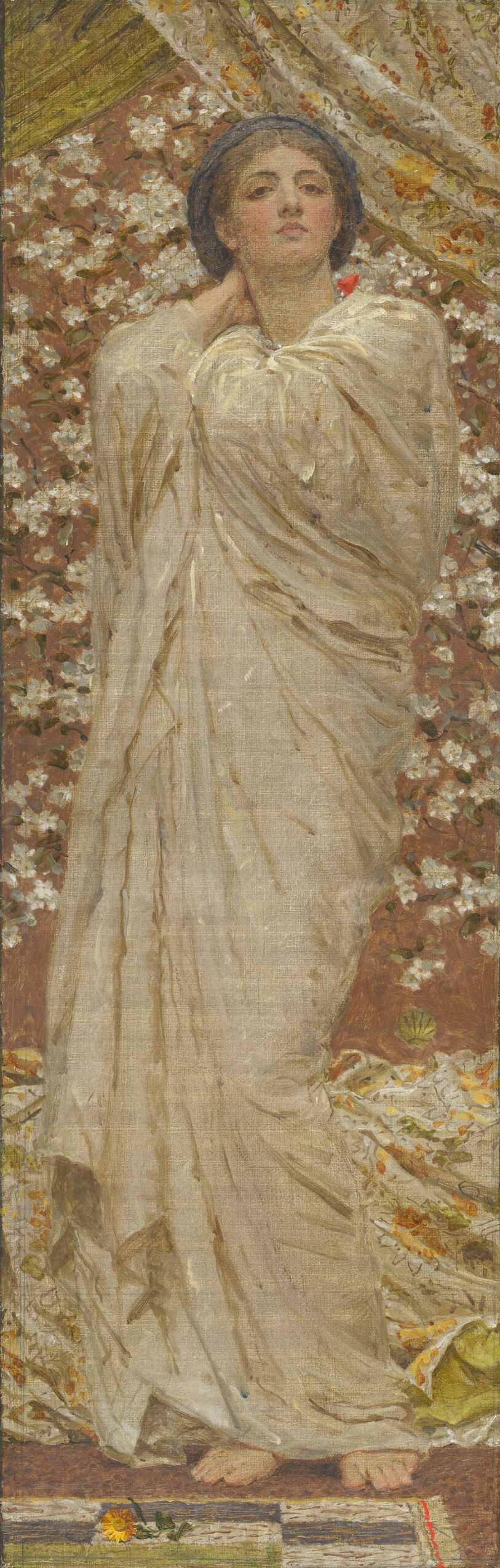 Oil on canvas by Albert Joseph Moore depicting delicate blossoms.