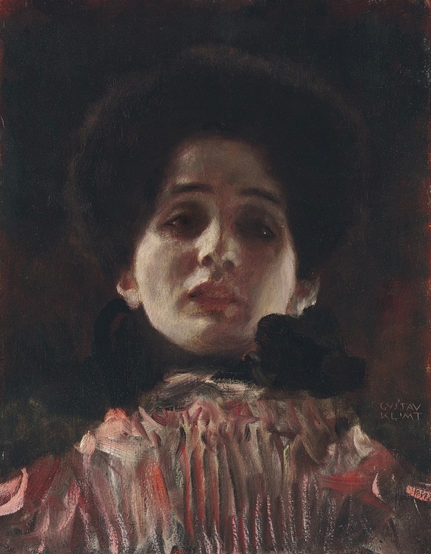 A portrait of a woman in a pleated dress, showcasing Klimt's intricate patterns.