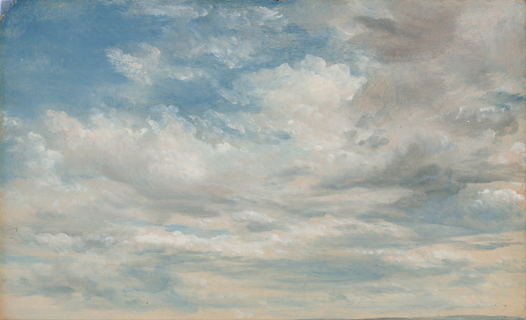 Clouds by John Constable, oil on canvas, featuring swirling clouds in a nostalgic landscape