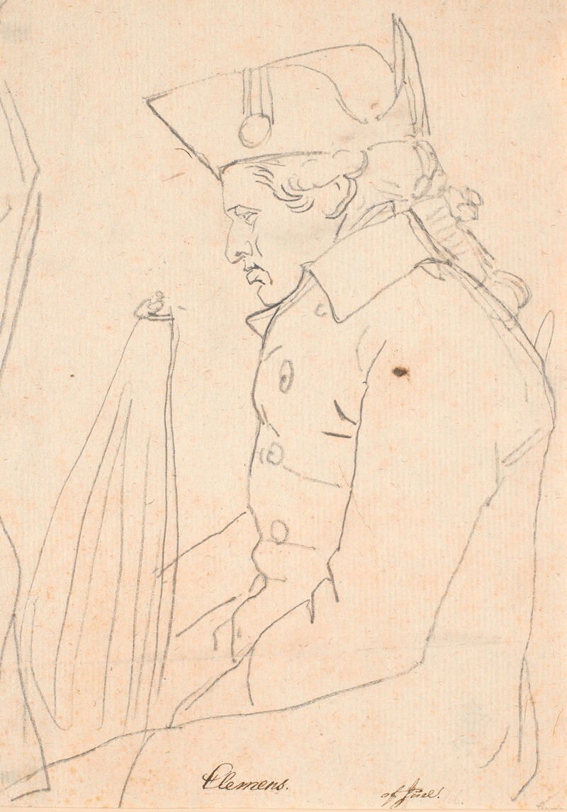 This painting depicts the copper engraver J.F. Clemens in a seated profile.