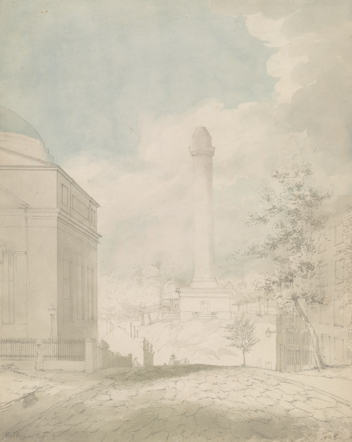 Washington Monument looking north on Washington Place in Baltimore, Maryland, by John Rubens Smith, public domain
