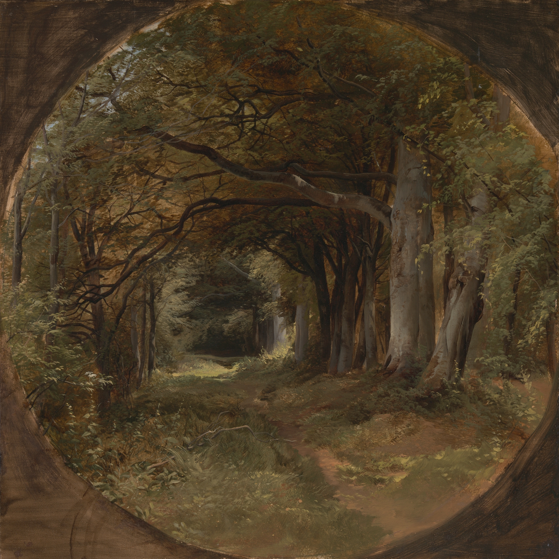 Landscape by John Middleton, oil painting depicting a sunset over fields.