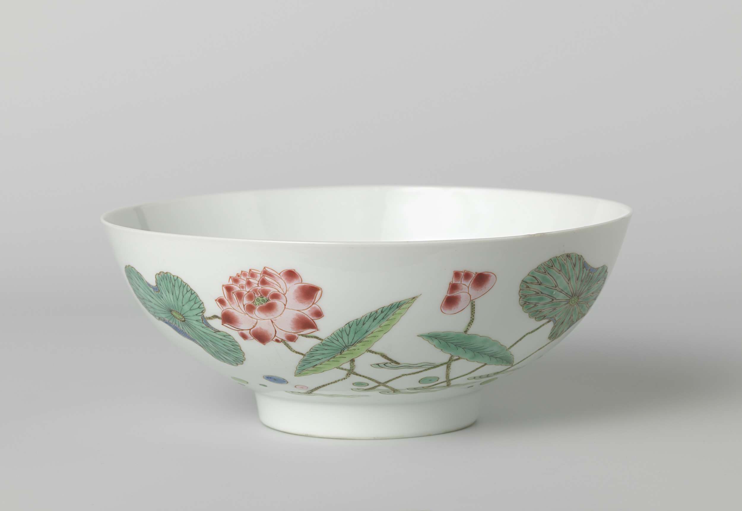 Rococo bowl with lotus plant, duck, and butterflies, unknown artist