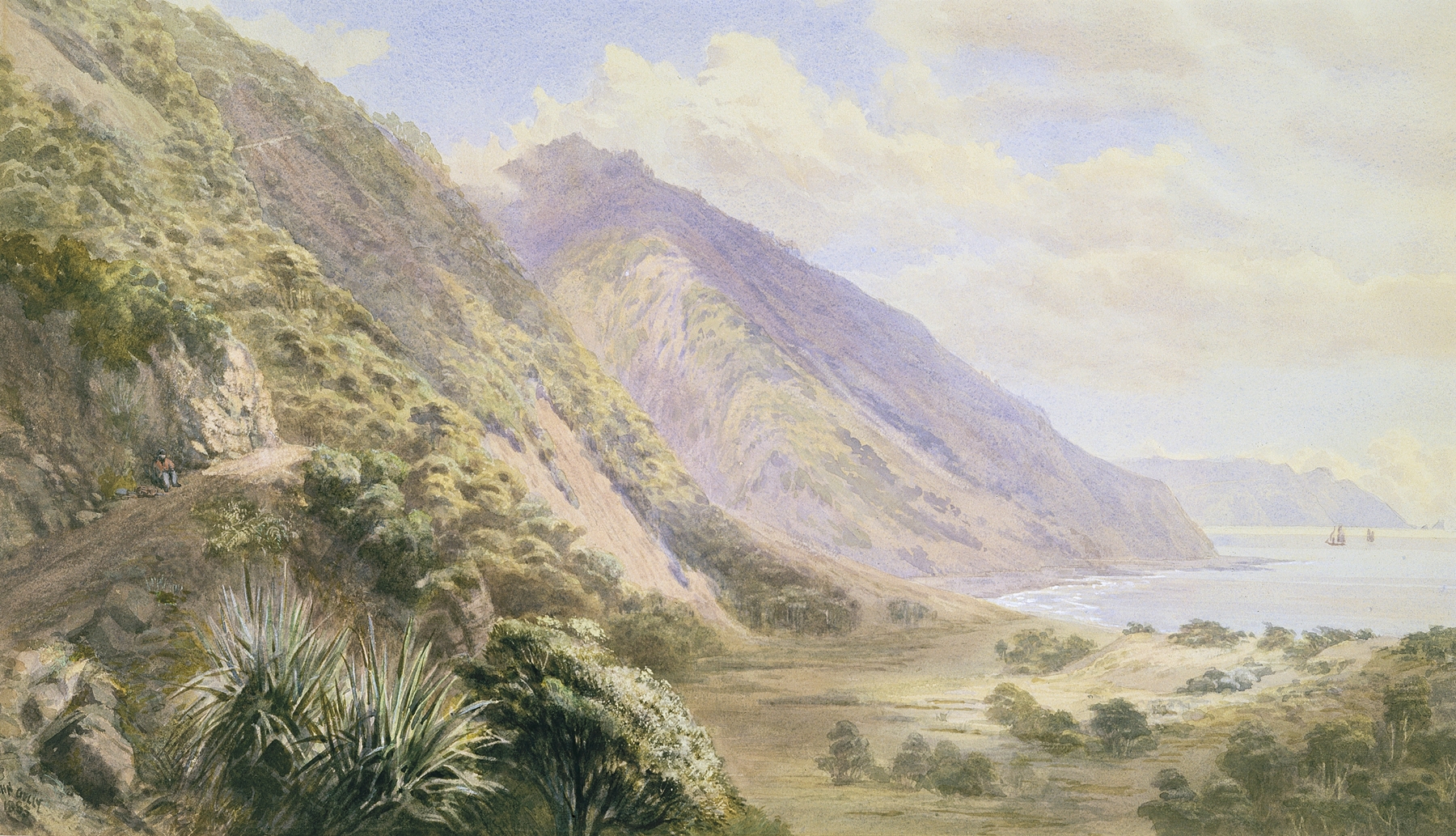 Landscape of hills and water, oil painting by John Gully