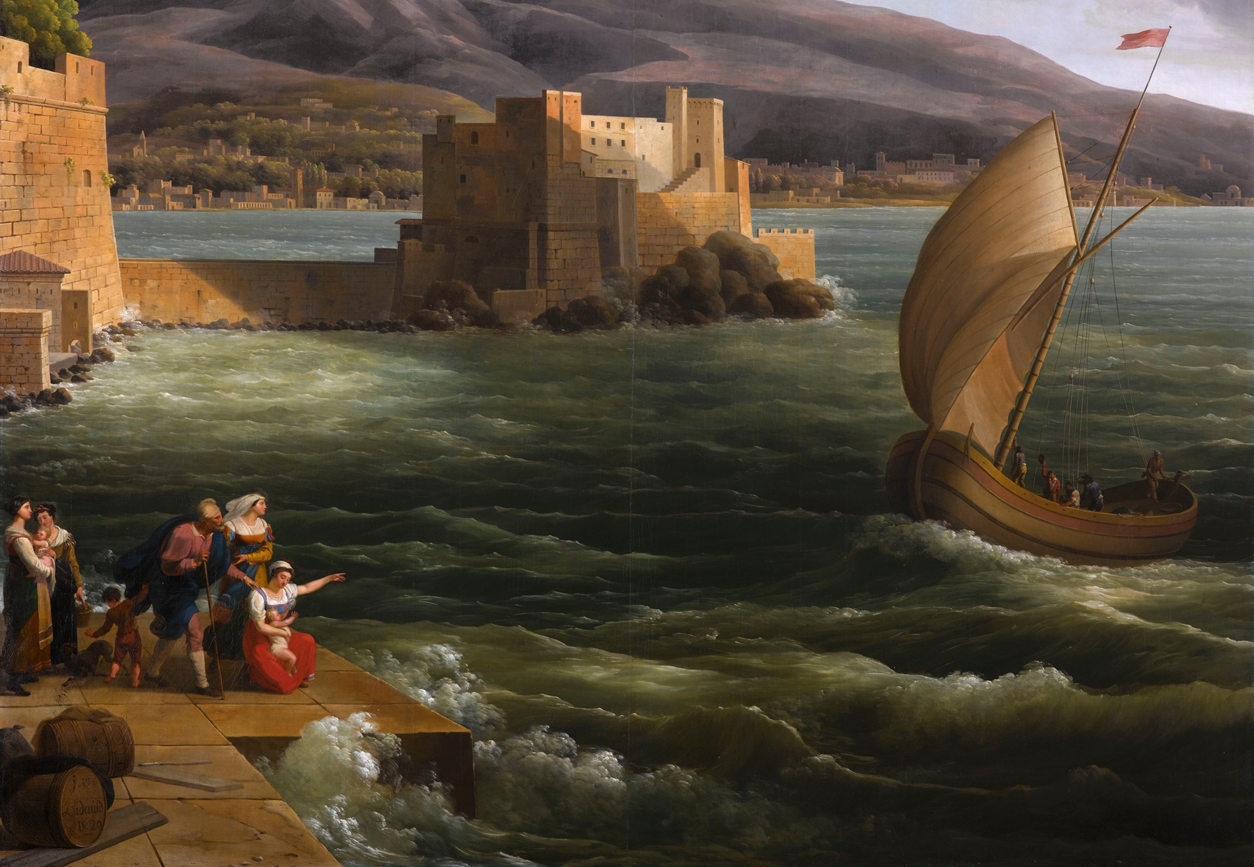 La baie de Naples, oil on canvas by Jean-Joseph-Xavier Bidauld, depicting a tranquil bay and sunlight.