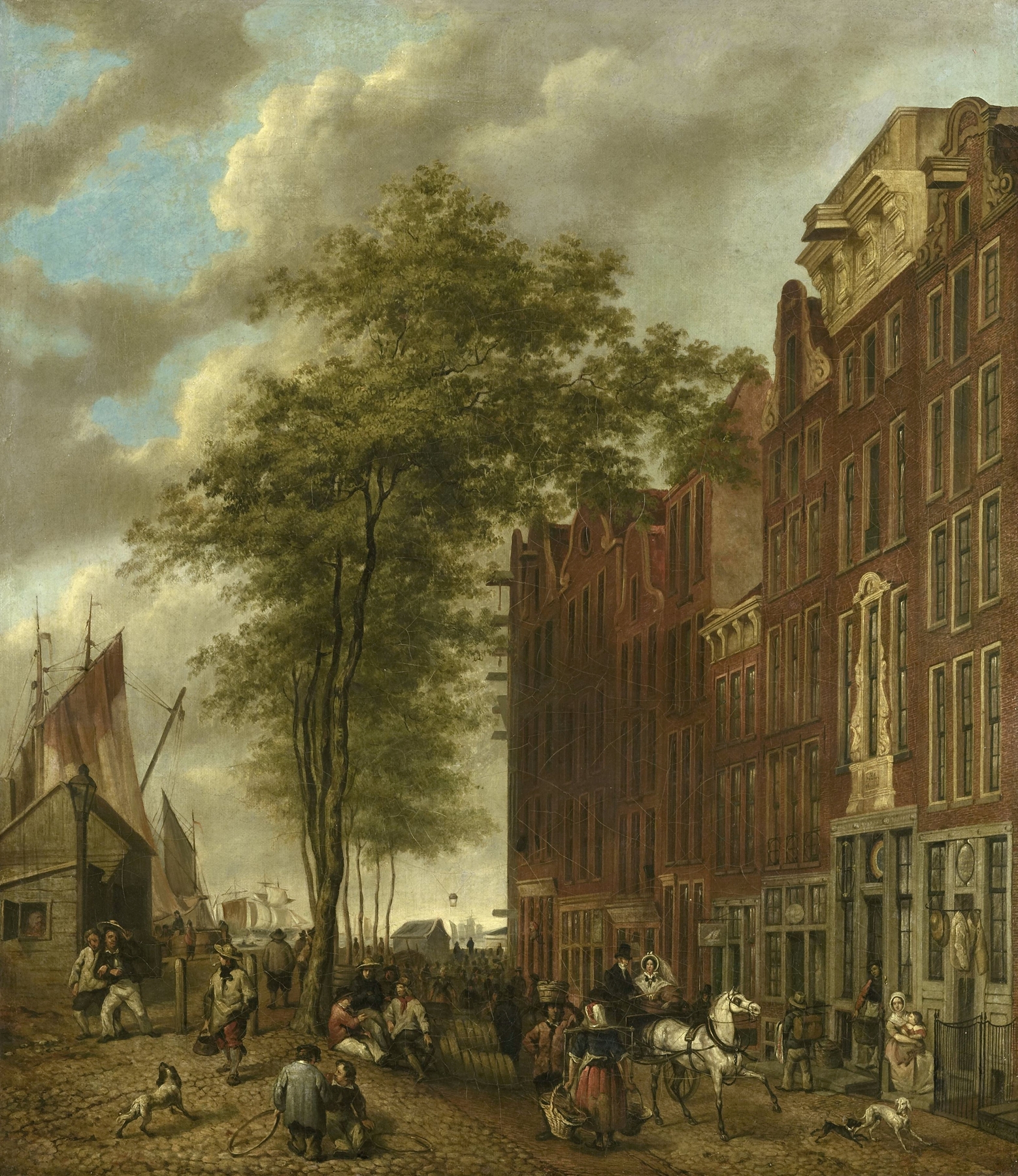 Genre scene depicting The Slijpsteenmarkt by Willem Pieter Hoevenaar, oil painting