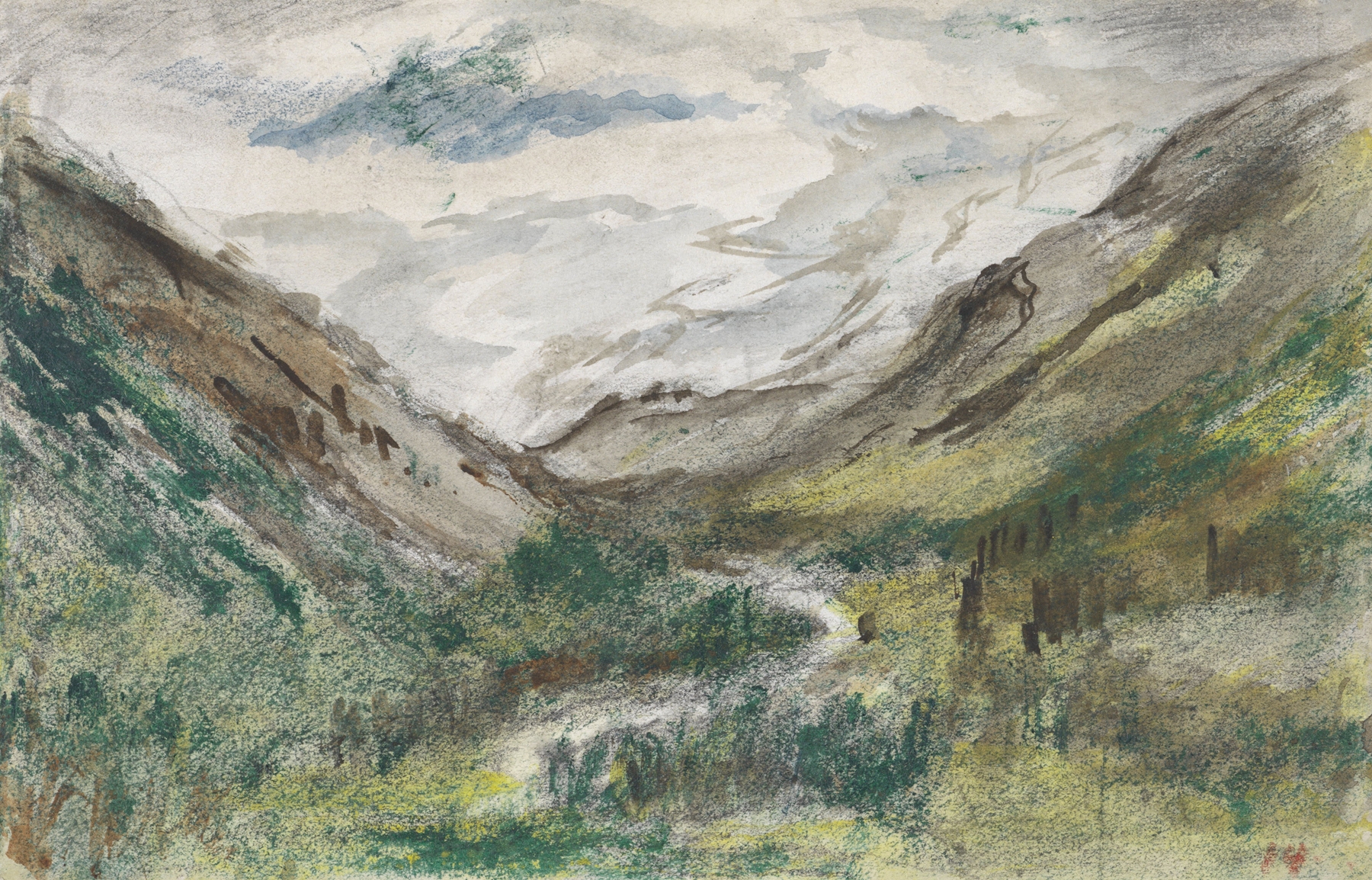 Landscape of rolling green hills by Jozef Israëls, oil painting