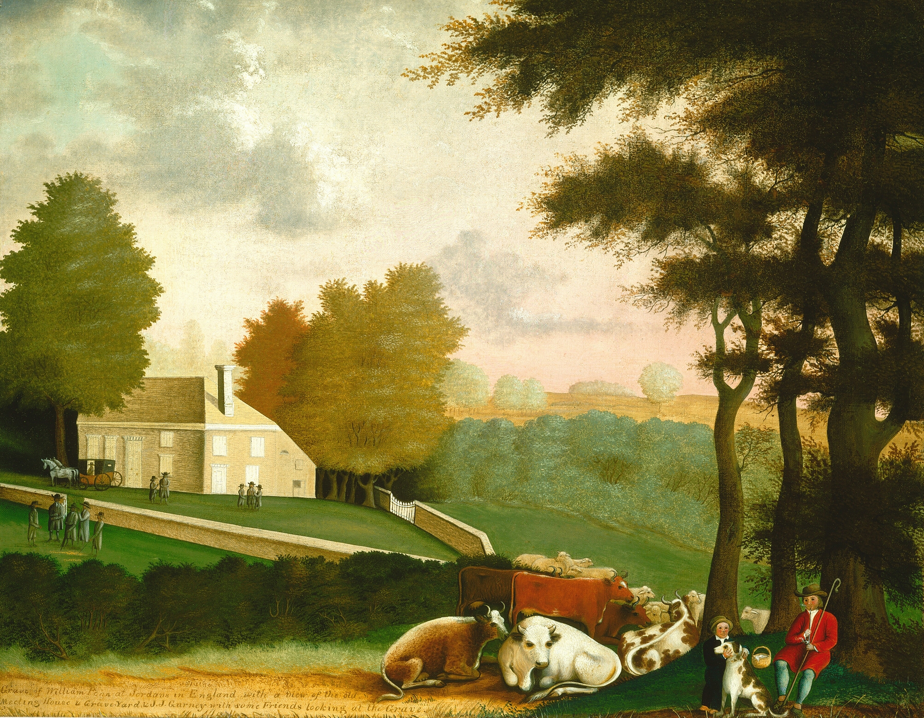 The Grave of William Penn by Edward Hicks, oil painting depicting a serene landscape with a grave and greenery.