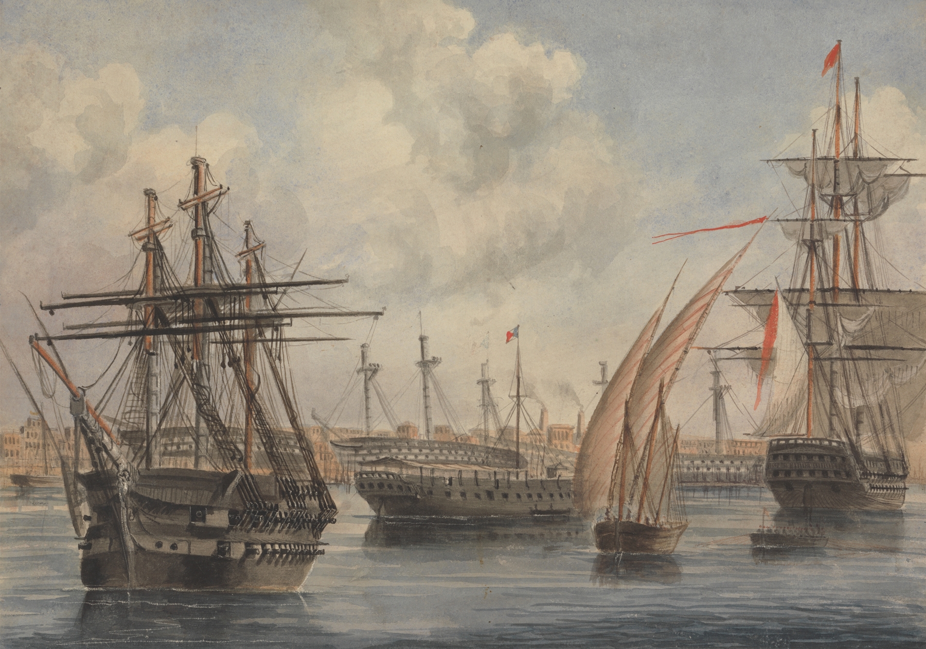 The Harbor, Alexandria by Charles Dyce, oil on canvas depicting boats near the shoreline