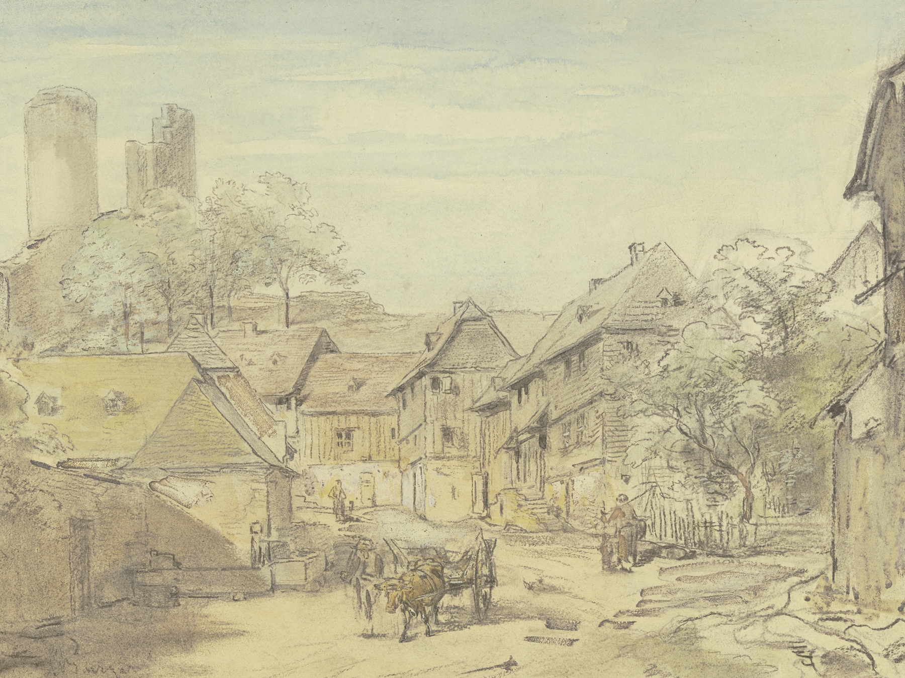 Oberreifenberg mit Burg Reifenberg, oil on canvas by Anton Burger, showcasing a castle and rolling hills.