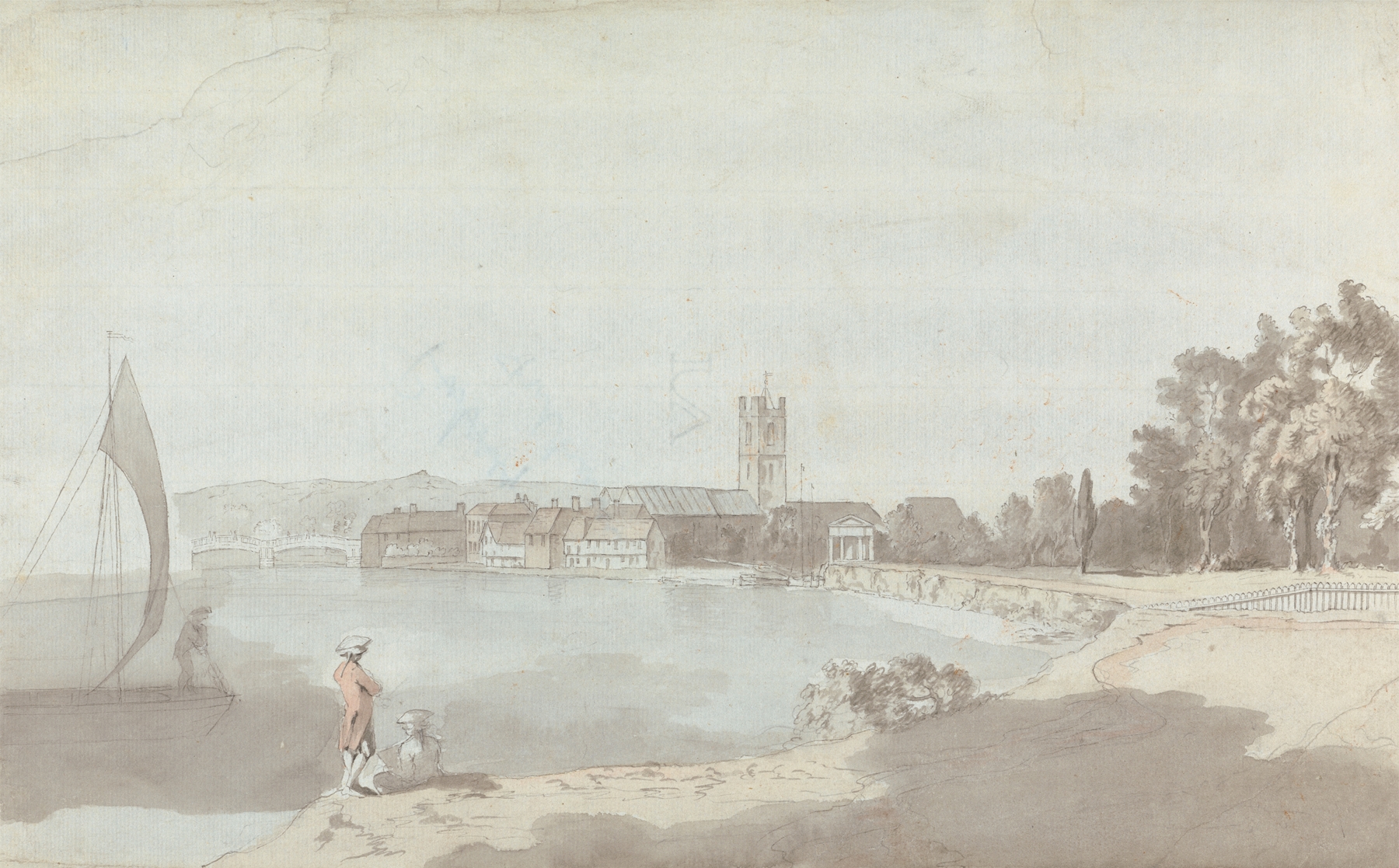 West Country Town by a River, oil on canvas by Samuel Davis