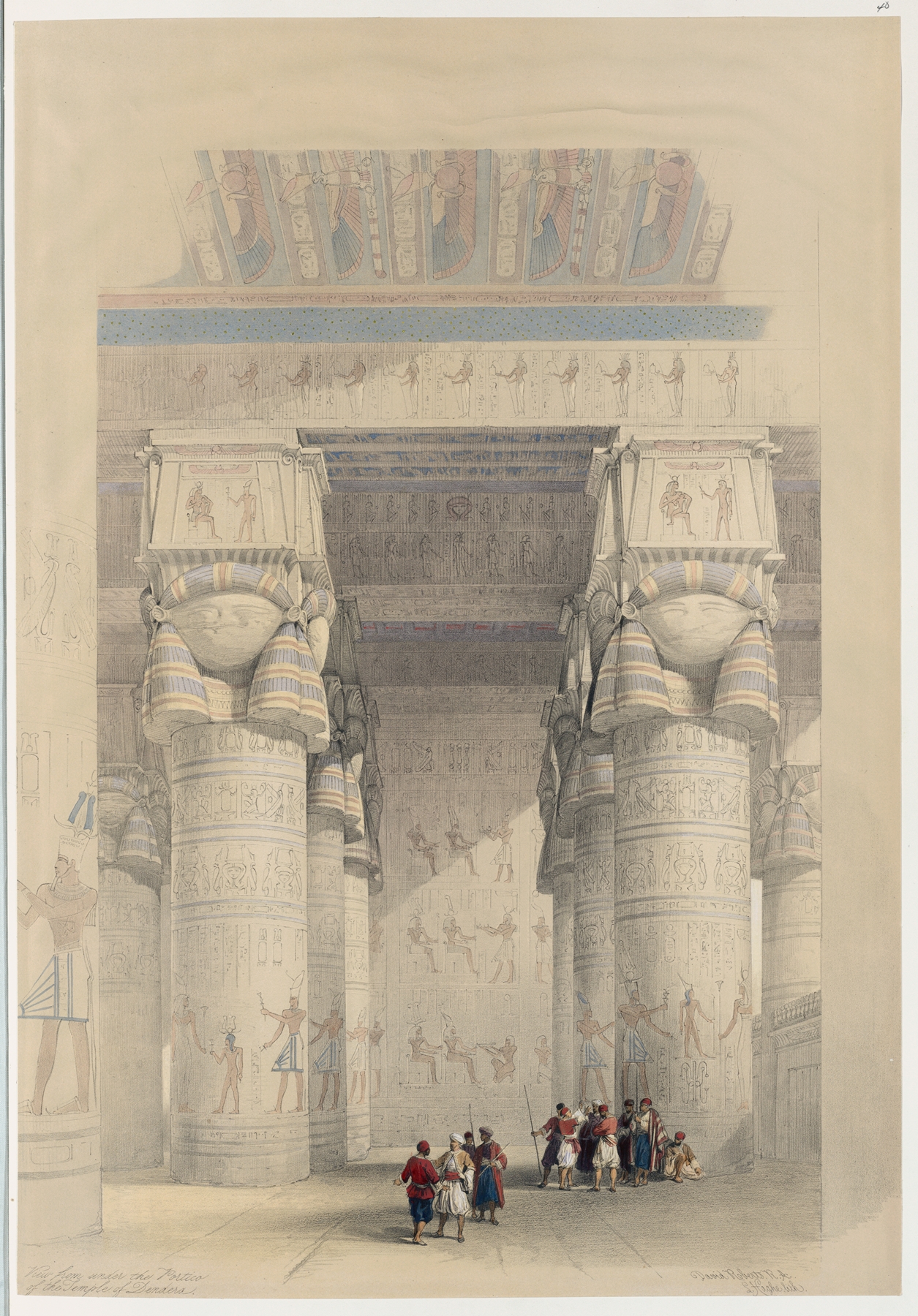 View from under the portico of the Temple of Dendera [Dandara]., by David Roberts, public domain