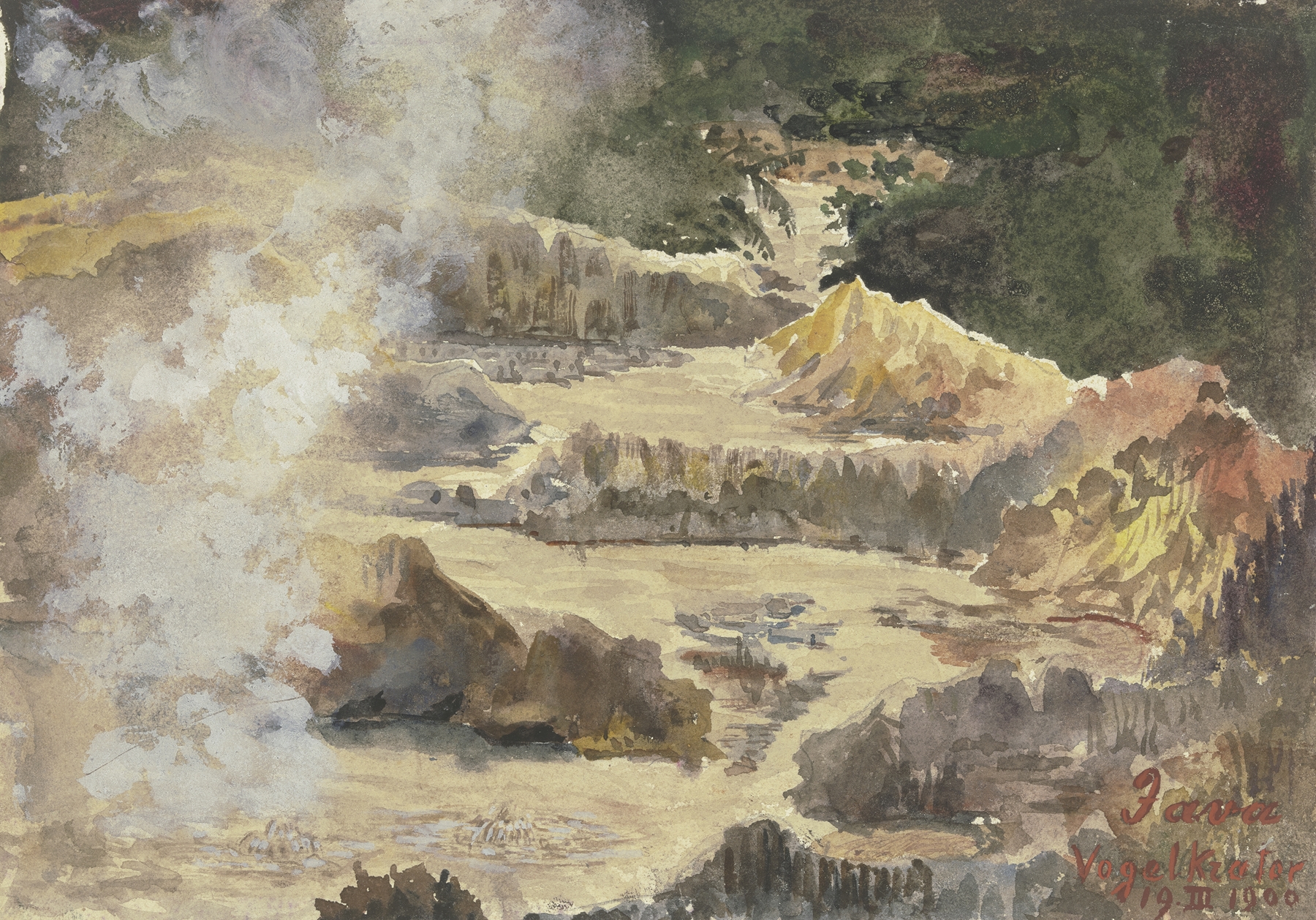 Landscape of a crater in earthy tones by Fritz Hauck, oil painting