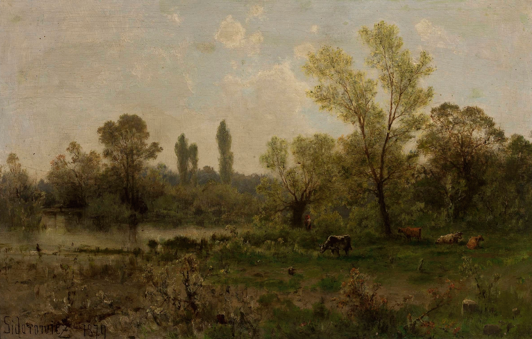Landscape by Zygmunt Sidorowicz, oil painting depicting vibrant foliage and emotional depth