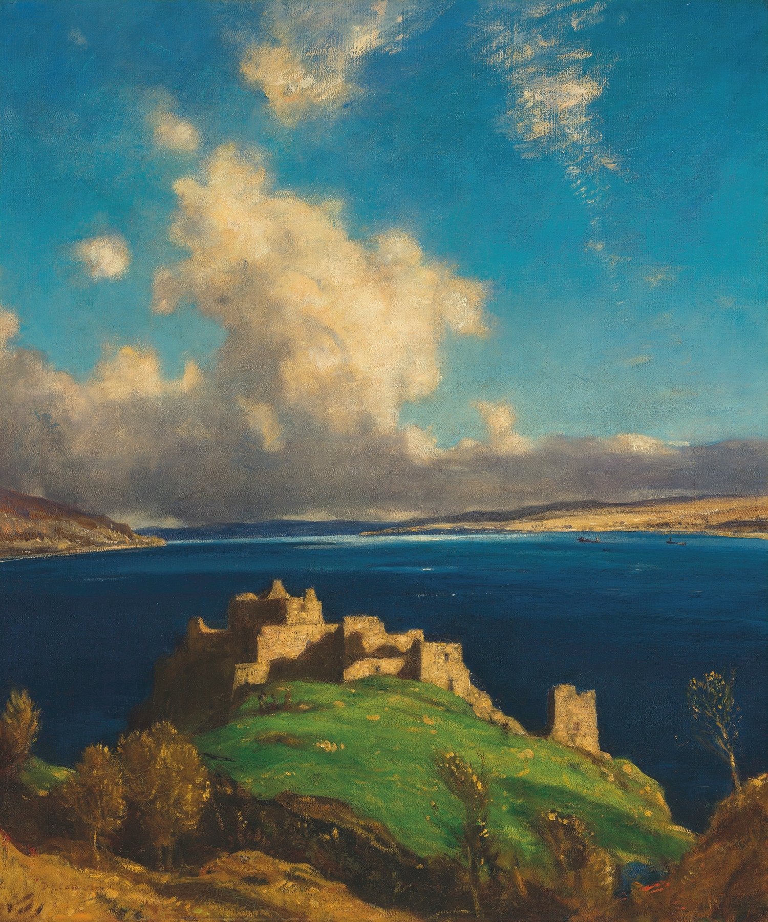 Castle Urquhart and Loch Ness, by David Young Cameron, public domain