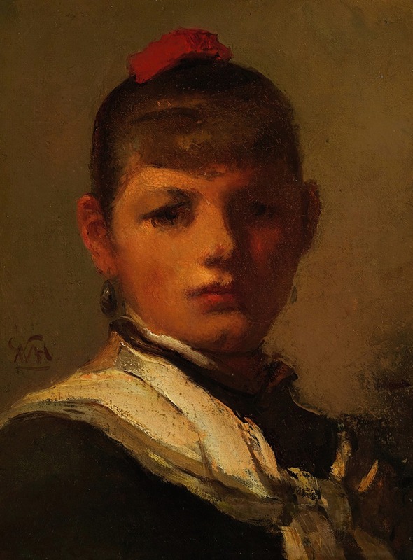 A portrait of a girl with a red hair ribbon by William Morris Hunt.