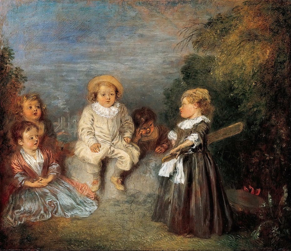 A depiction of a joyful gathering in a lush landscape.