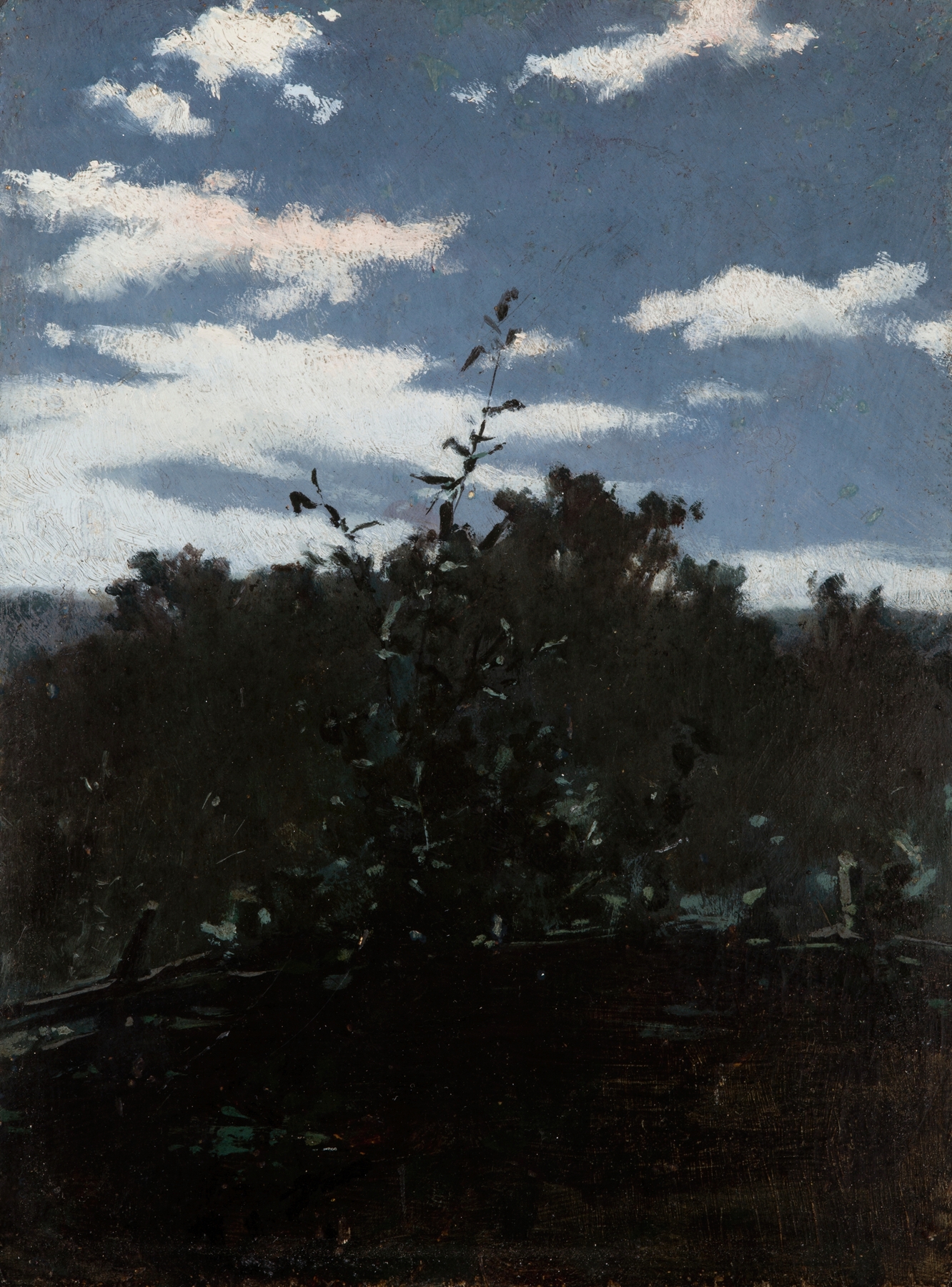 Landscape with a Brushwood Fence by Witold Pruszkowski, oil painting depicting a rural scene.
