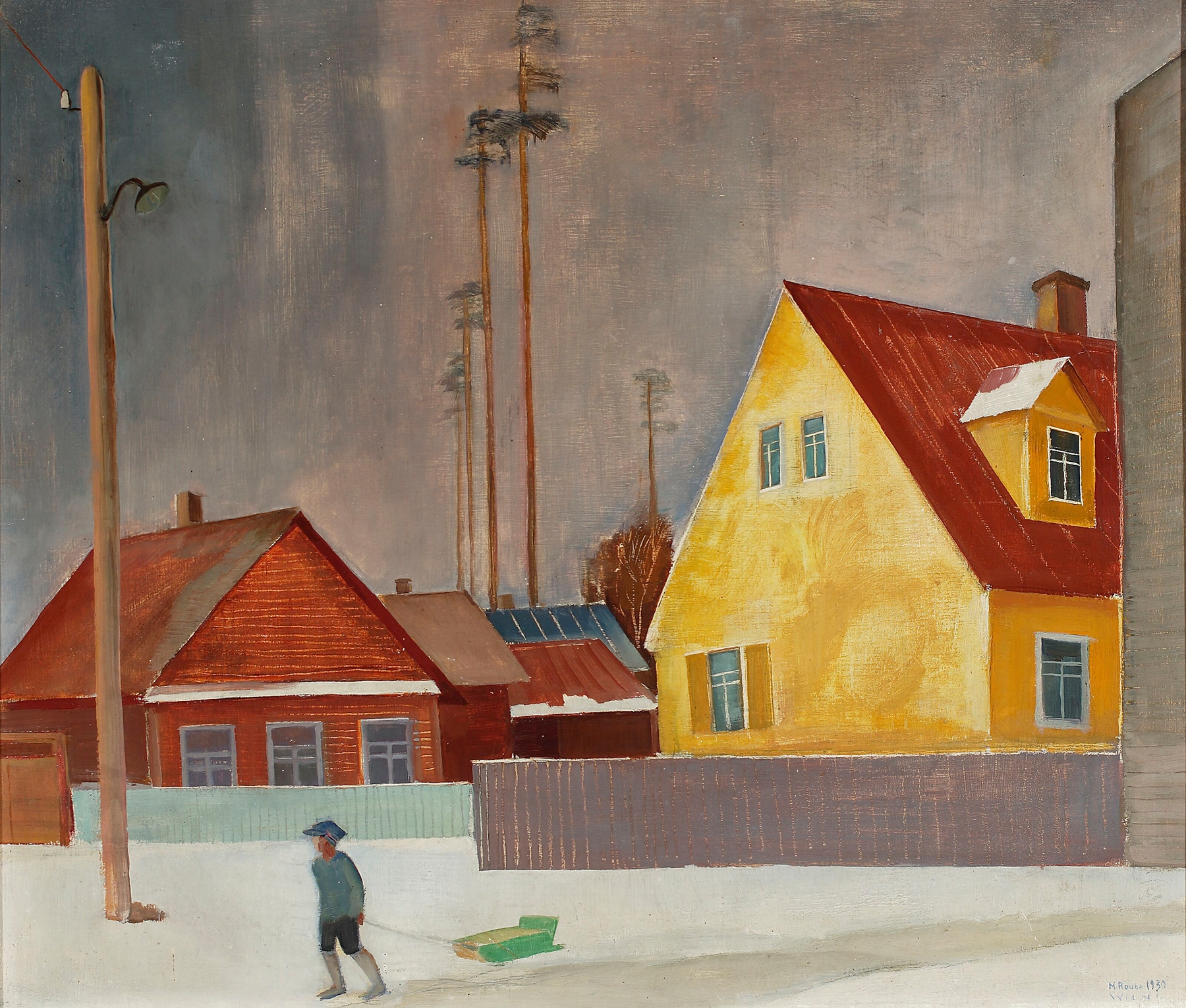 Expressionism artwork by Michał Rouba, depicting a yellow house against a blue sky.