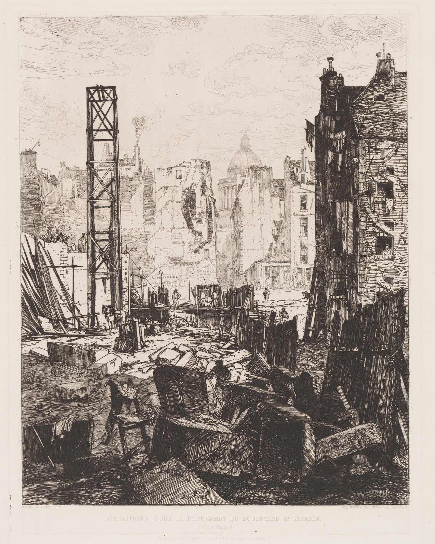 Demolition for the Opening of Boulevard St. Germain by Maxime Lalanne, oil painting depicting urban debris