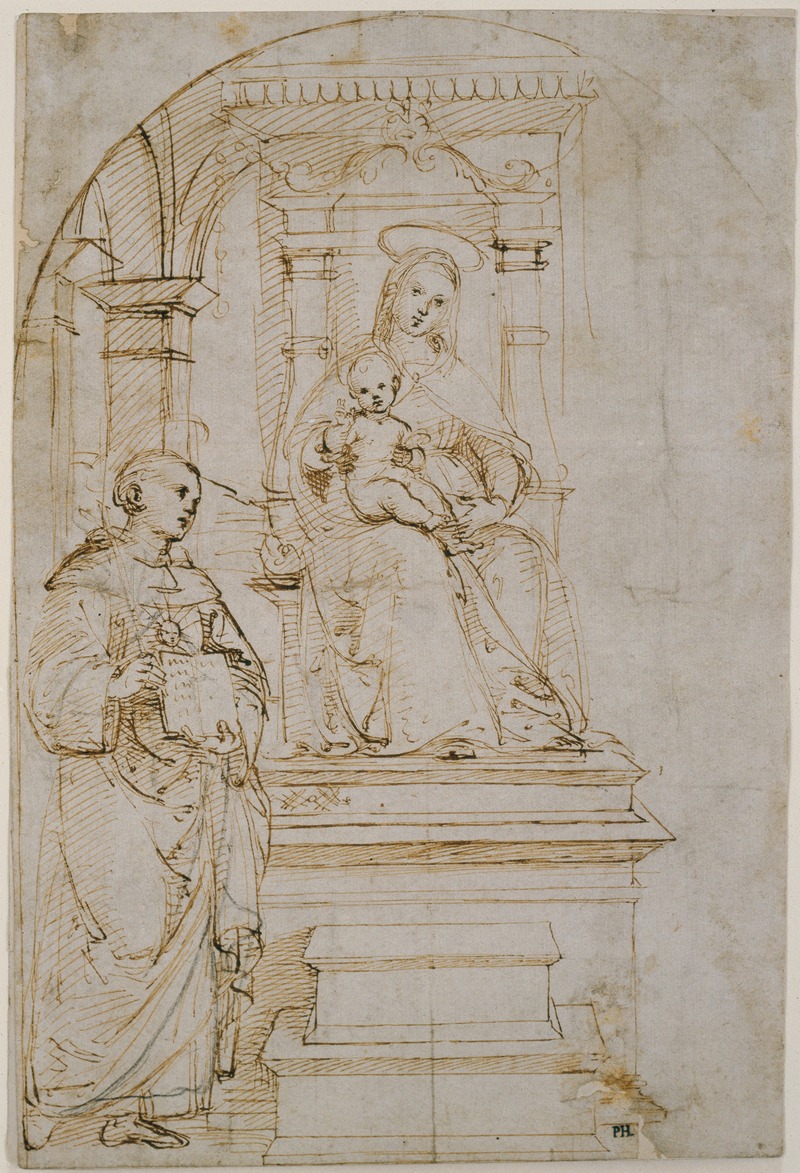 Raphael's 'Sketch for an enthroned Virgin and Child with Saint Nicholas of Tolentino' showcases his early mastery in religious themes.