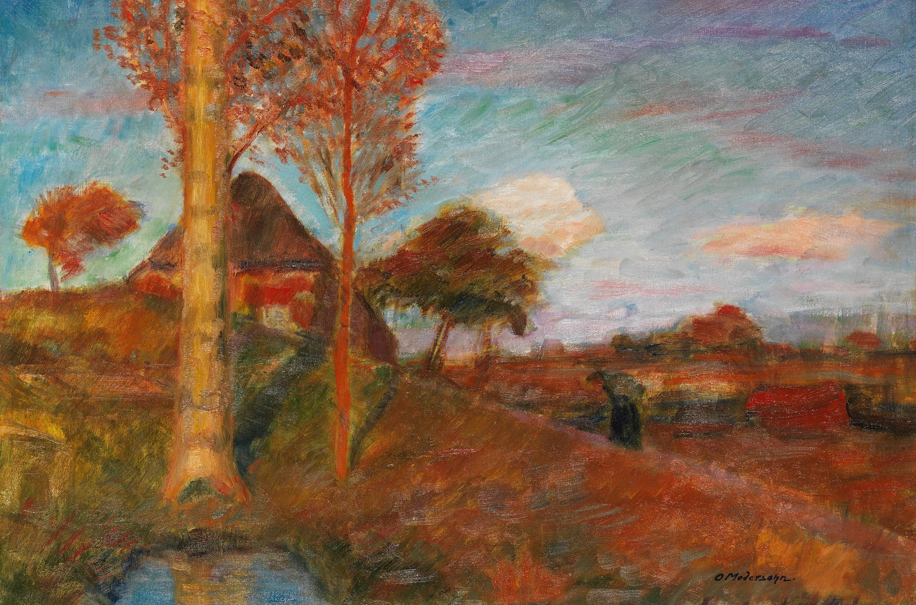 Landscape moor at sunset, oil on canvas by Otto Modersohn