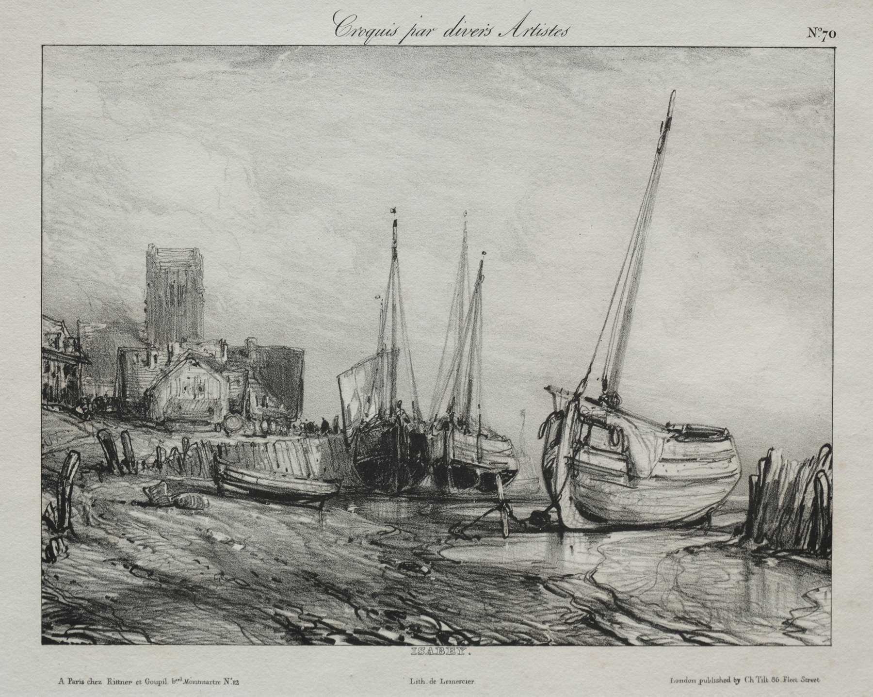 Fishing Boats along the Beach, by Eugène Isabey, public domain
