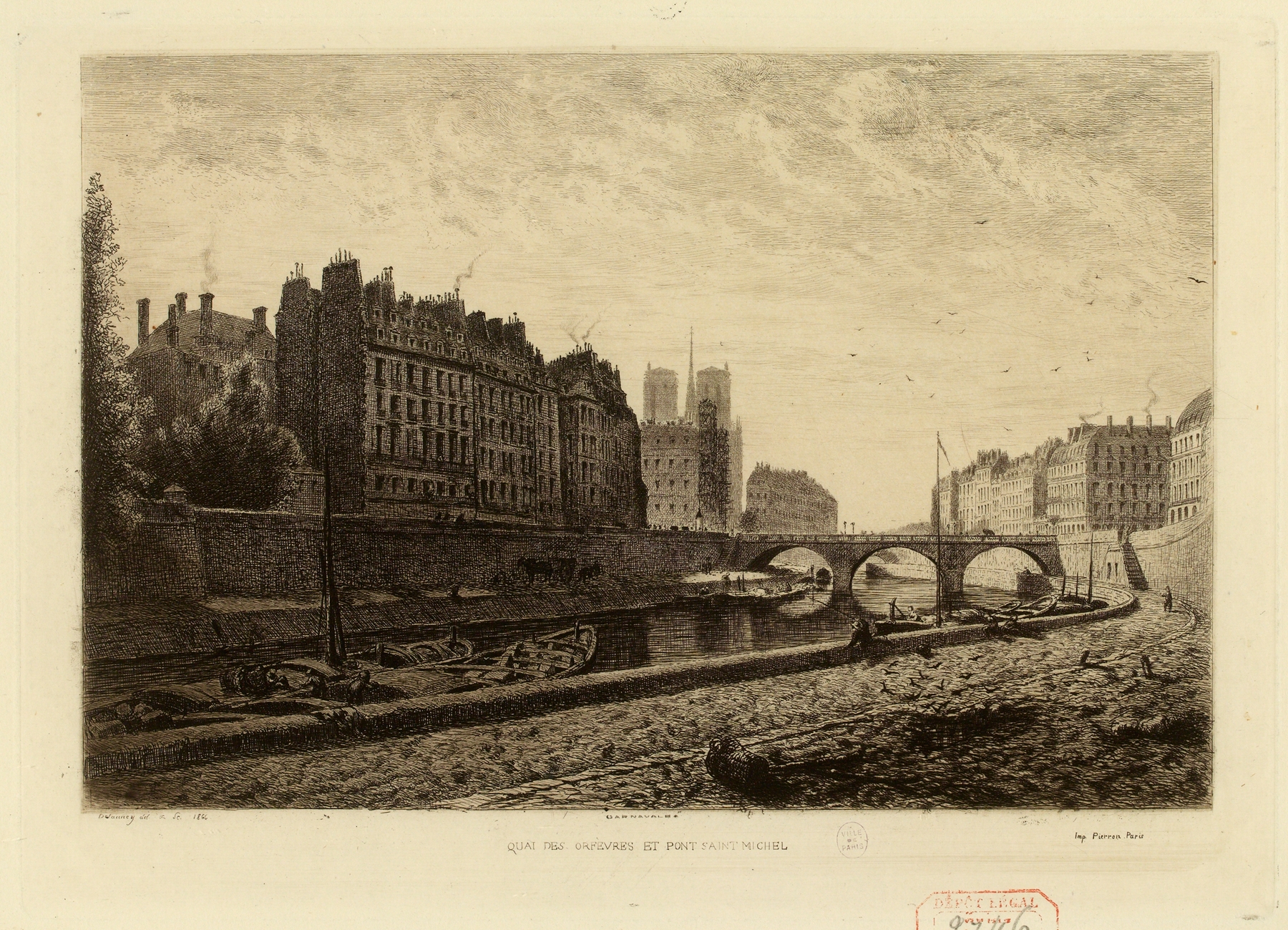 Pont St-Michel et quai des Orfèvres, oil on canvas by Alfred Alexandre Delauney, featuring a river and bridge.