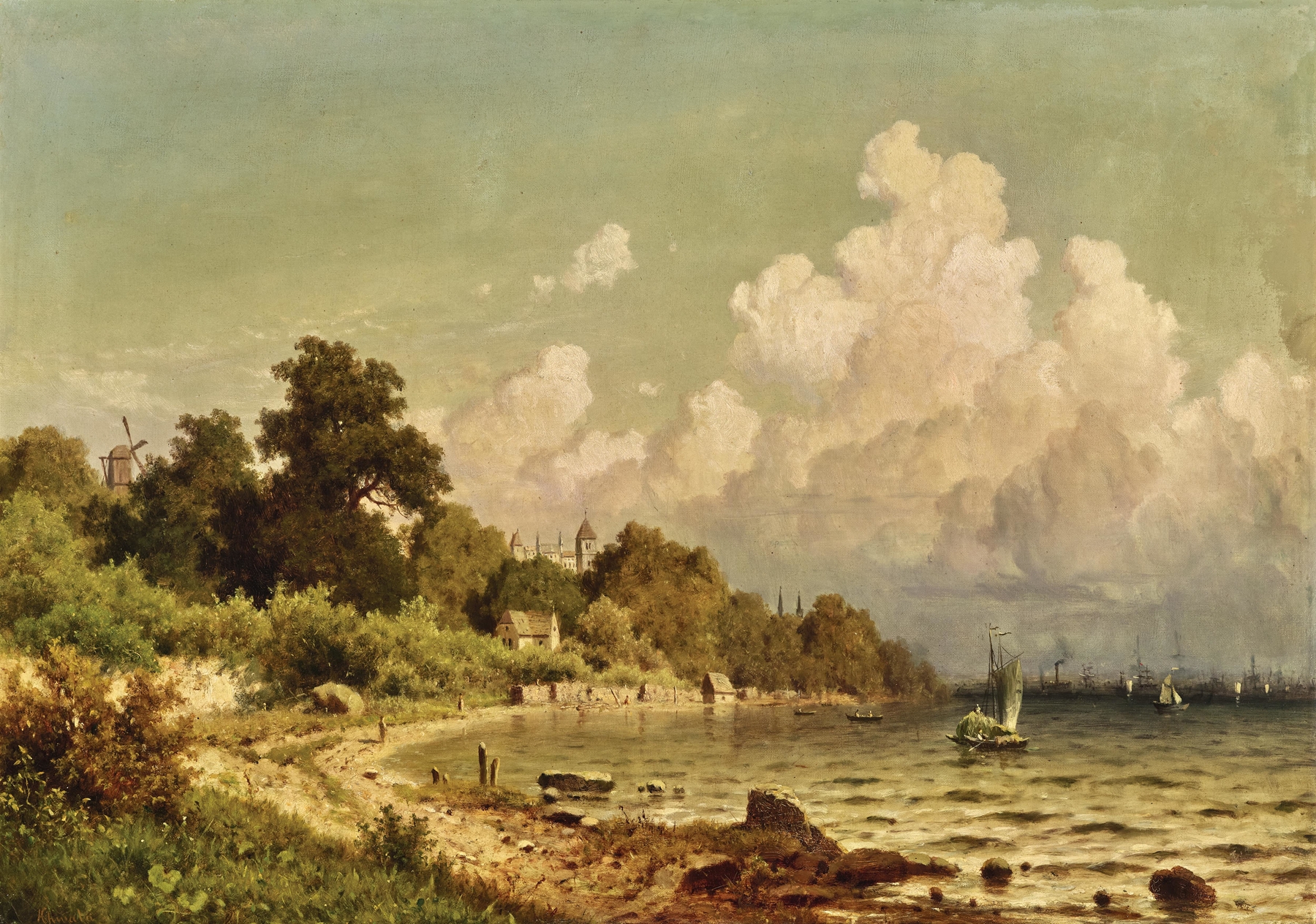 A Coastal Landscape by Adolf Chwala, depicting a serene marine scene in unknown medium.