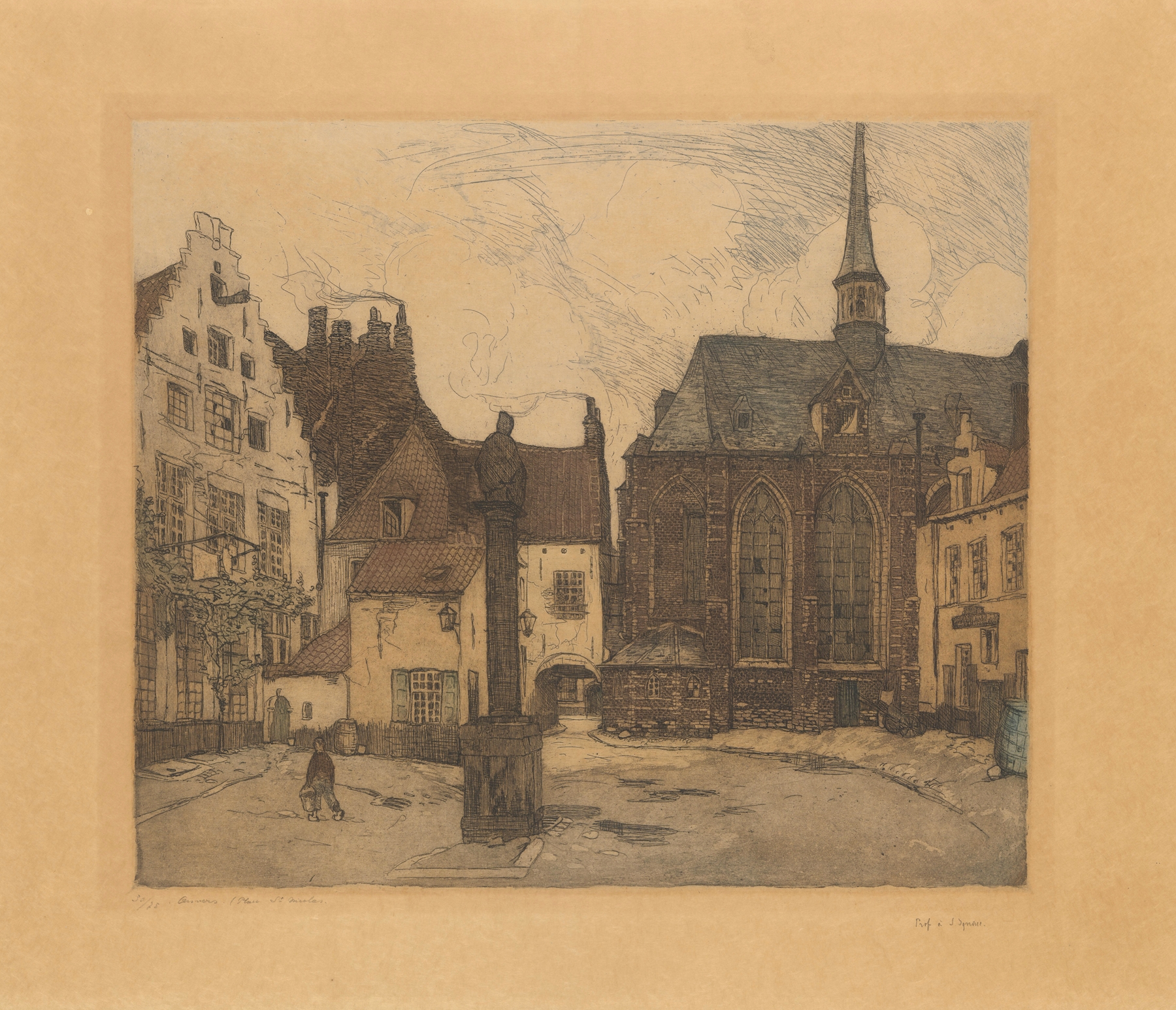 Landscape of Het Sint-Nicolaasplein, Antwerp by Marten Van der Loo, oil on canvas
