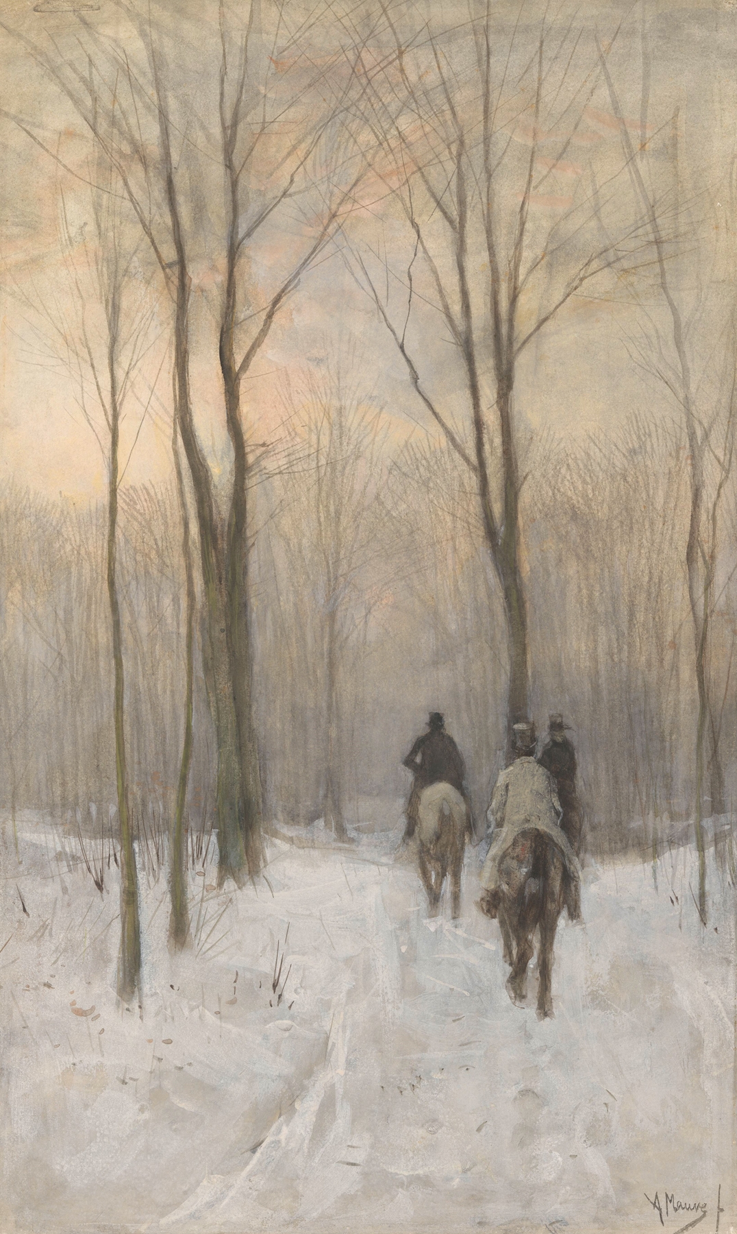 Riders in the Snow in the Haagse Bos, by Anton Mauve, public domain