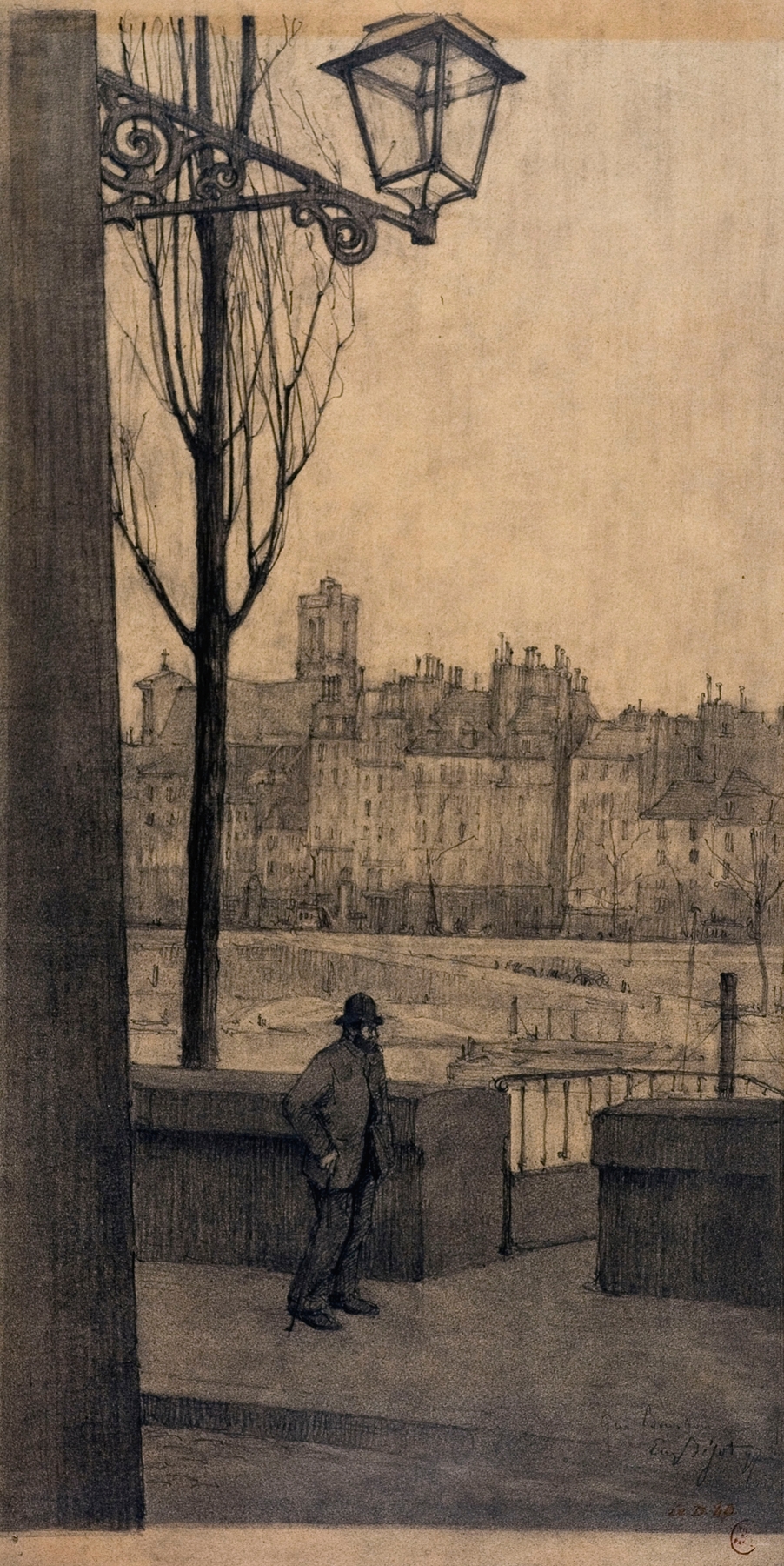 Genre scene depicting a busy city life by Eugène Béjot, 1897, oil painting