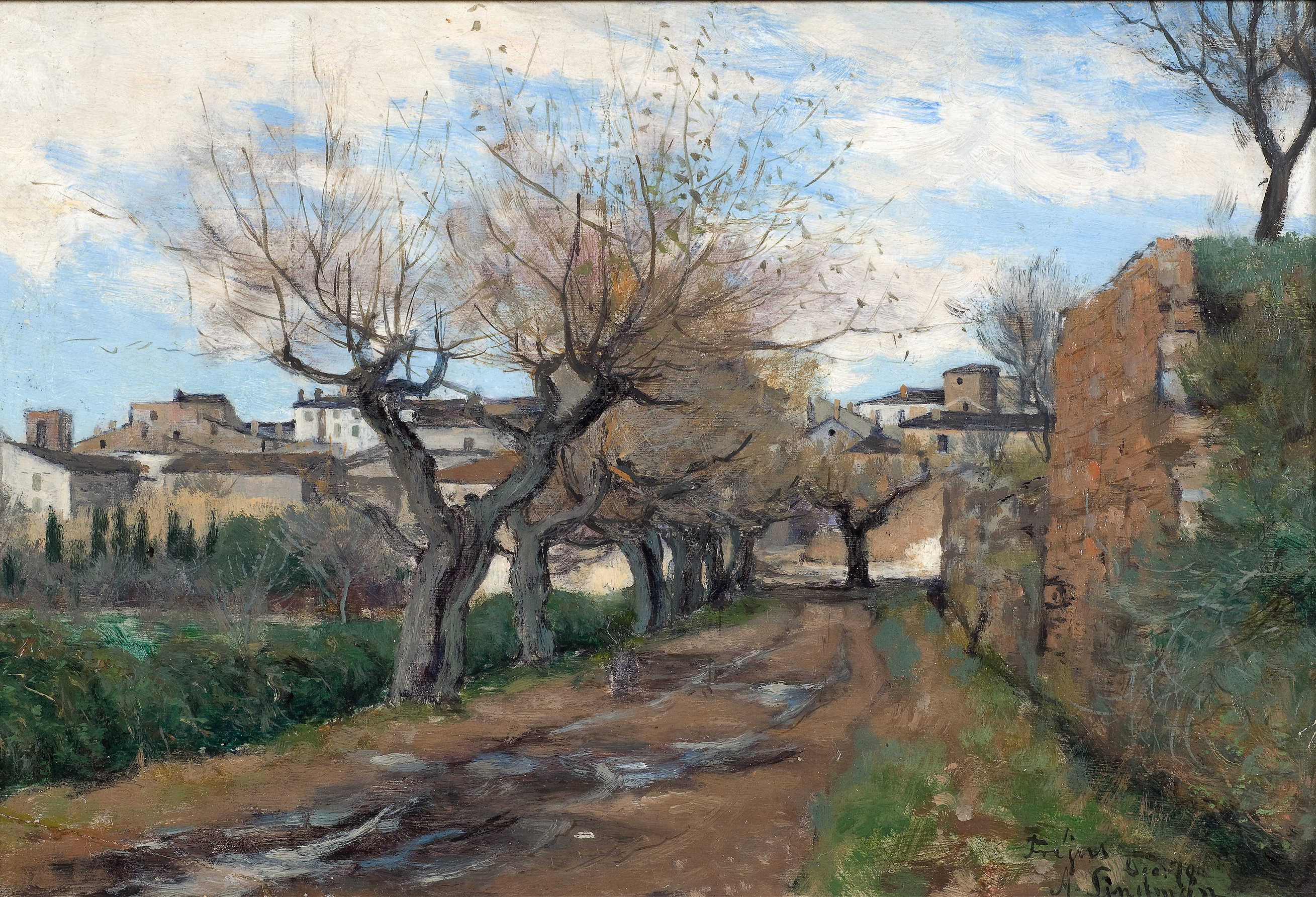 A Street in Fréjus by Axel Lindman, oil on canvas depicting a quiet alleyway